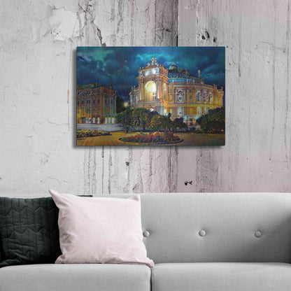Luxe Metal Art 'Odessa Ukraine Opera and Ballet Theater Night' by Pedro Gavidia, Metal Wall Art,36x24