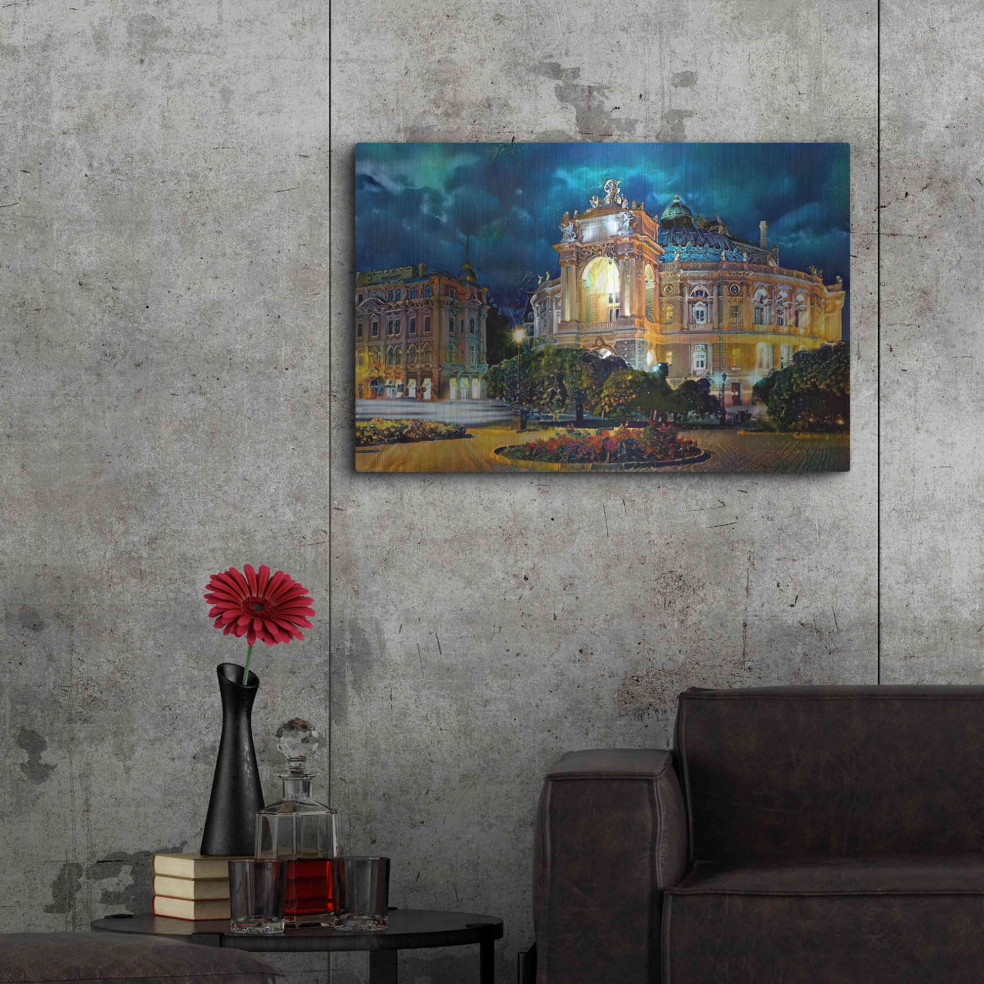 Luxe Metal Art 'Odessa Ukraine Opera and Ballet Theater Night' by Pedro Gavidia, Metal Wall Art,36x24