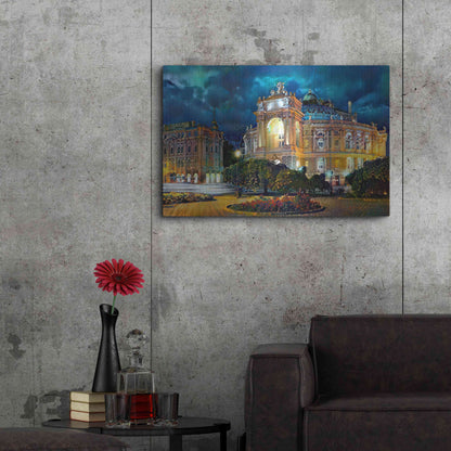 Luxe Metal Art 'Odessa Ukraine Opera and Ballet Theater Night' by Pedro Gavidia, Metal Wall Art,36x24