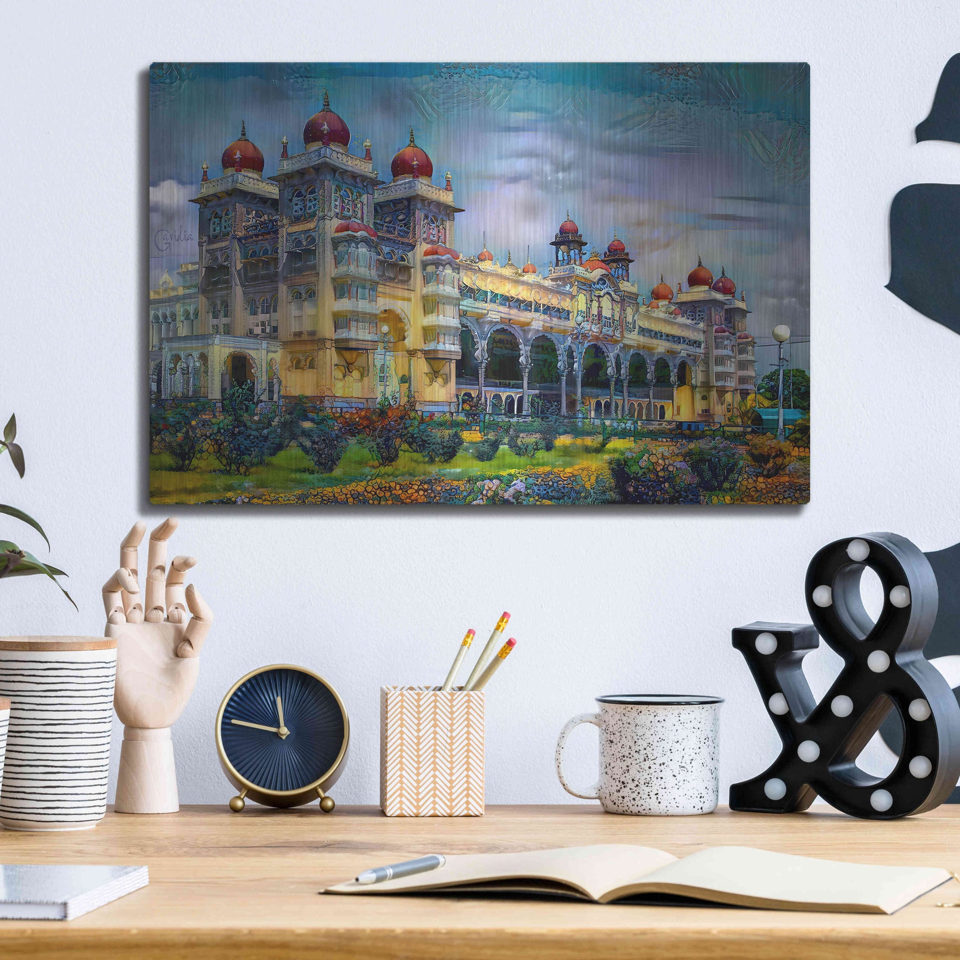 Luxe Metal Art 'Mysore India Royal Palace' by Pedro Gavidia, Metal Wall Art,16x12