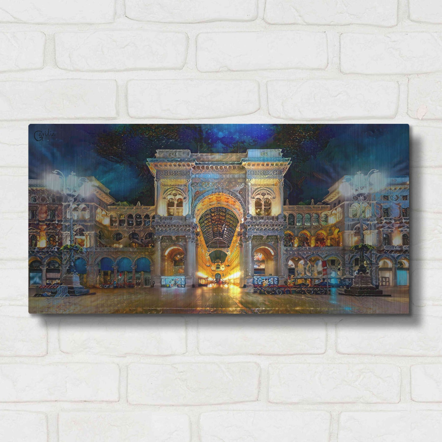 Luxe Metal Art 'Milan Italy Vitorio Emanuel II Night 2022' by Pedro Gavidia, Metal Wall Art,24x12