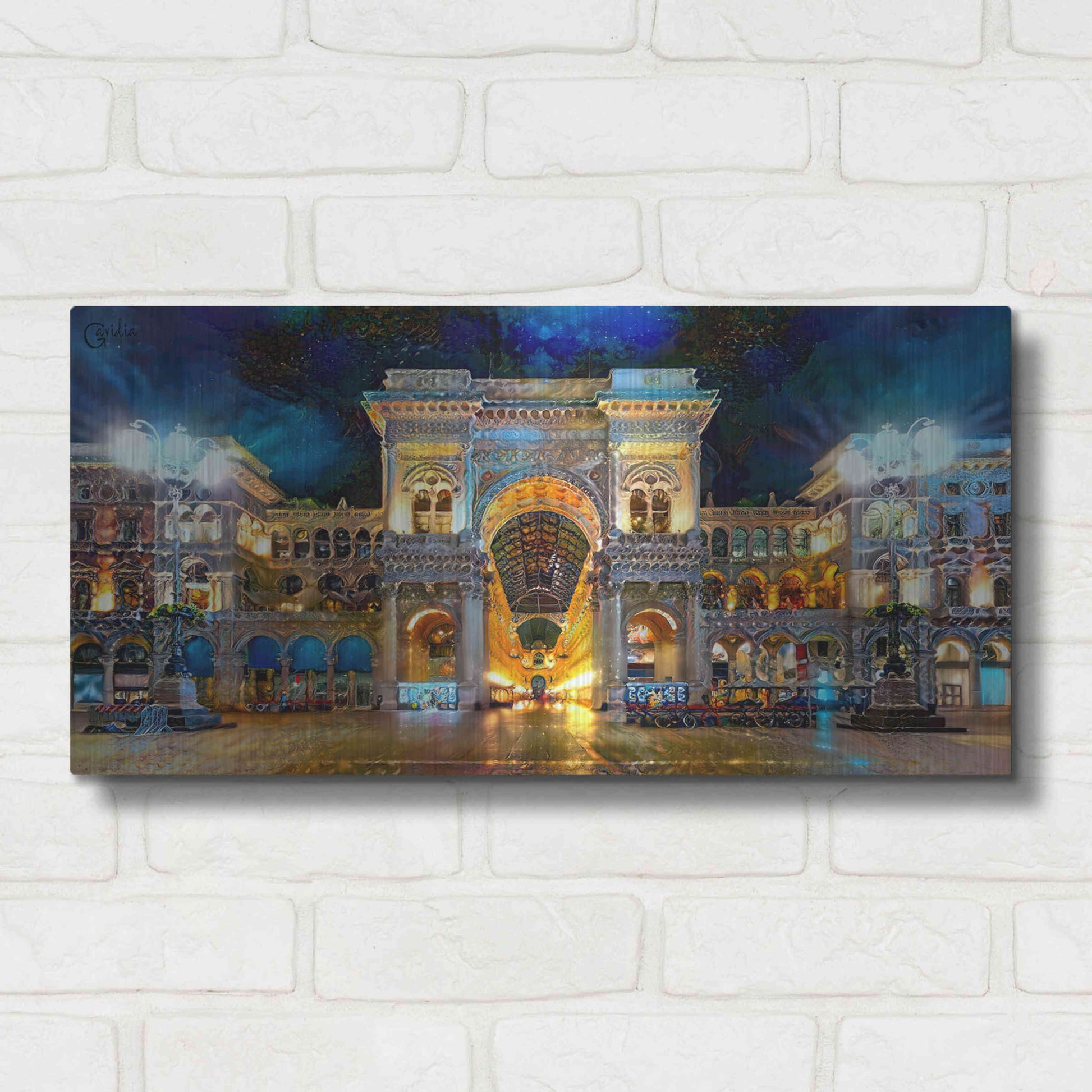 Luxe Metal Art 'Milan Italy Vitorio Emanuel II Night 2022' by Pedro Gavidia, Metal Wall Art,24x12