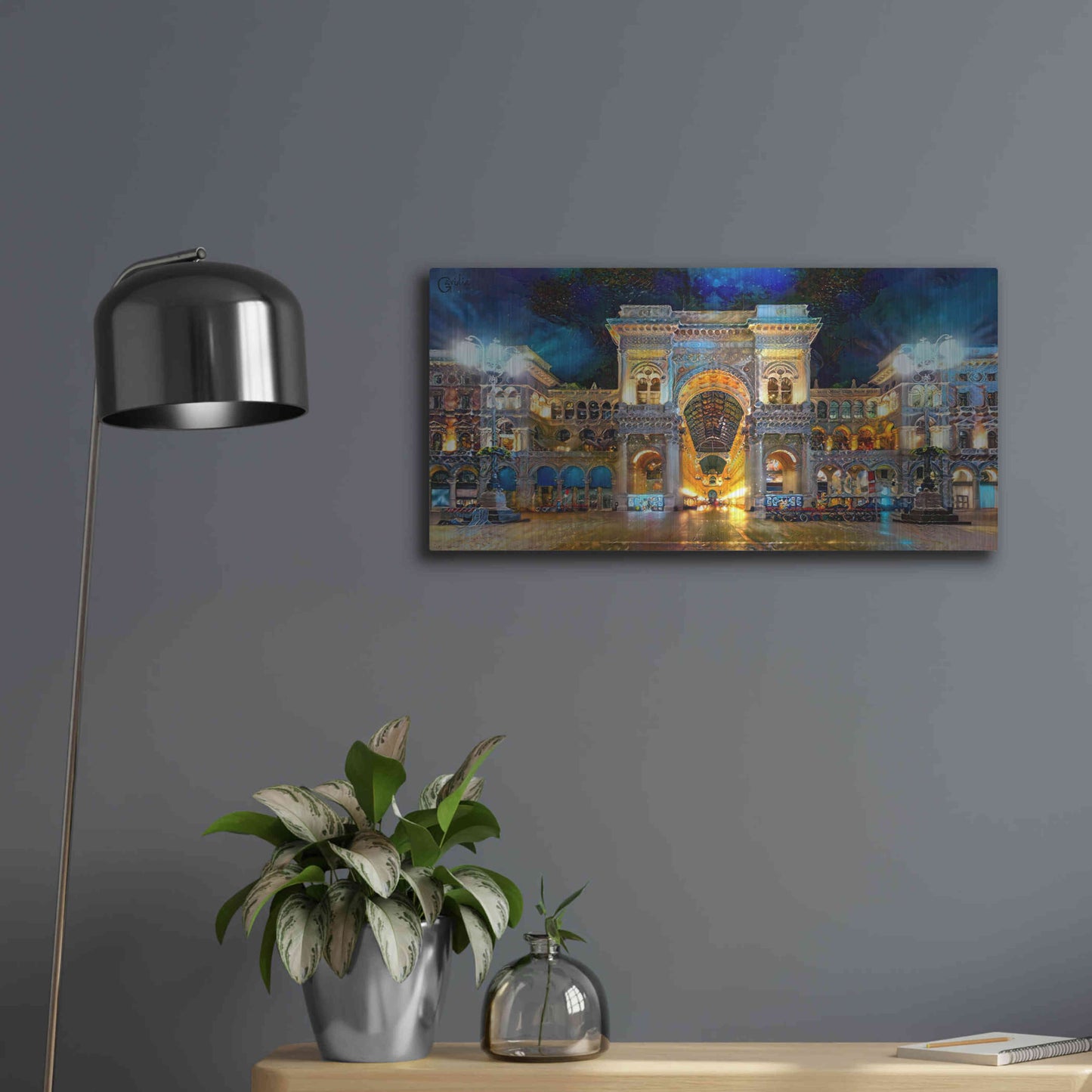 Luxe Metal Art 'Milan Italy Vitorio Emanuel II Night 2022' by Pedro Gavidia, Metal Wall Art,24x12