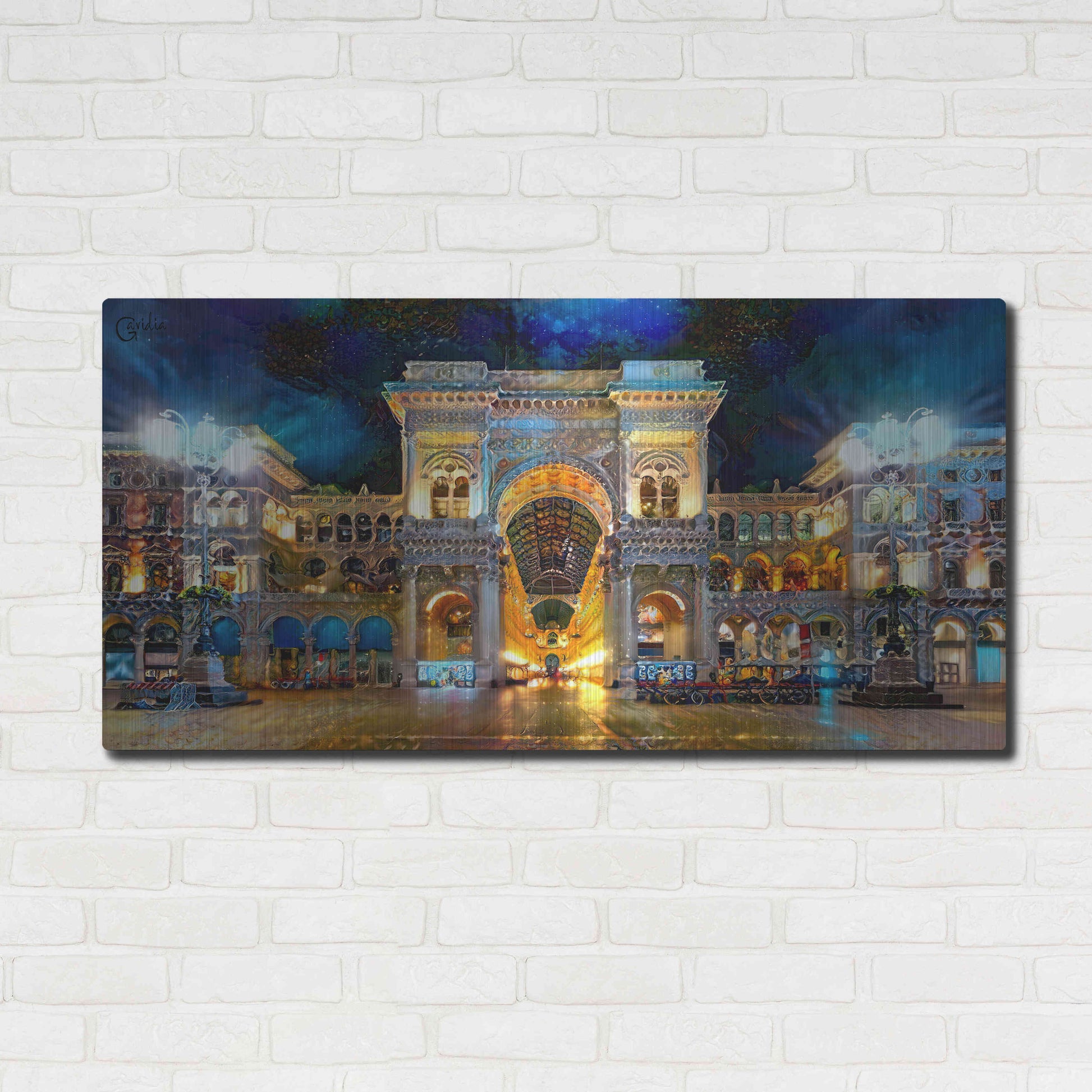 Luxe Metal Art 'Milan Italy Vitorio Emanuel II Night 2022' by Pedro Gavidia, Metal Wall Art,48x24