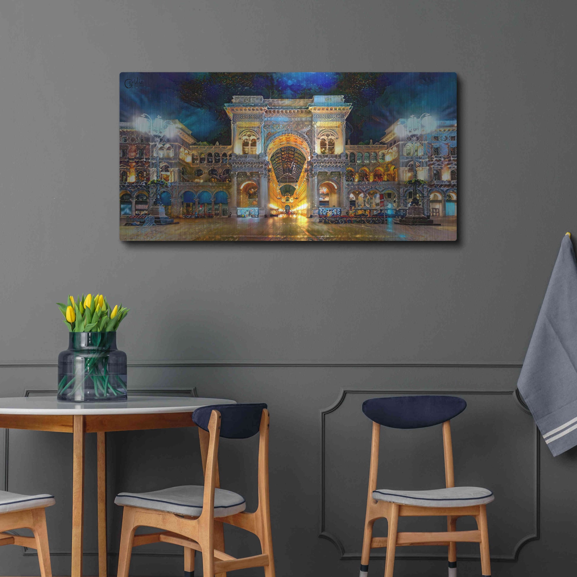 Luxe Metal Art 'Milan Italy Vitorio Emanuel II Night 2022' by Pedro Gavidia, Metal Wall Art,48x24