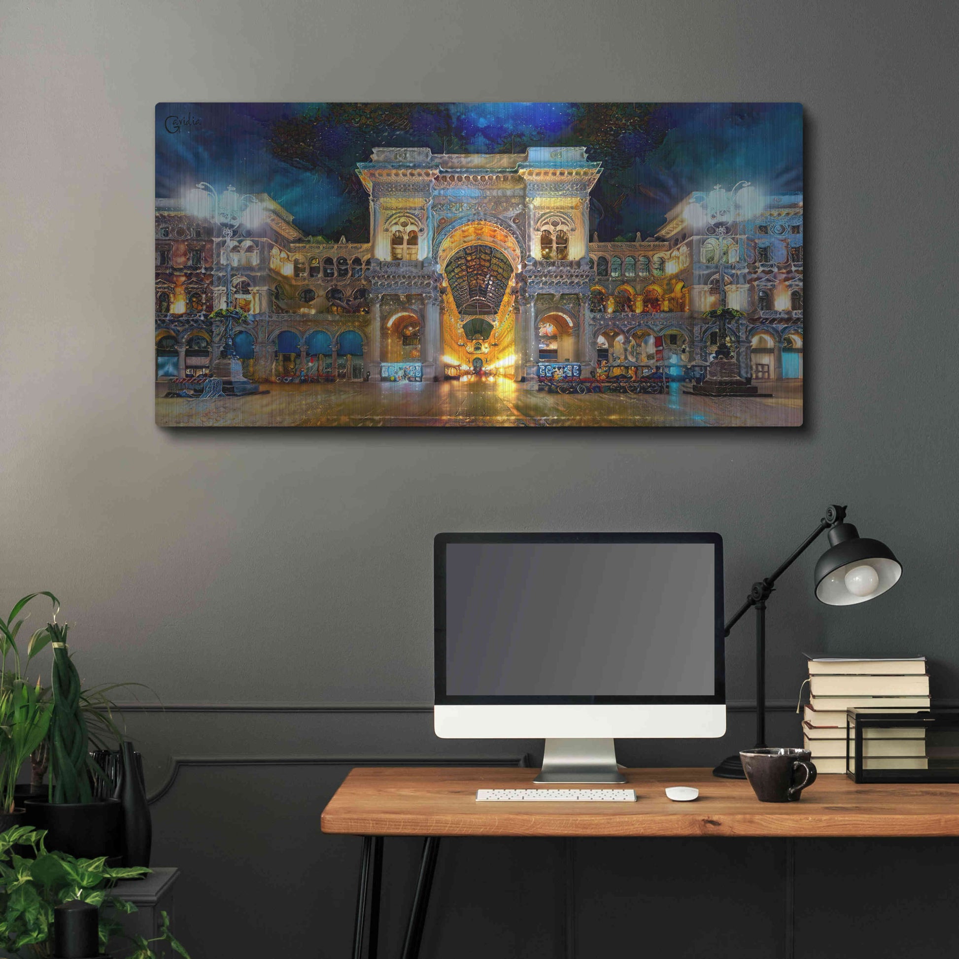 Luxe Metal Art 'Milan Italy Vitorio Emanuel II Night 2022' by Pedro Gavidia, Metal Wall Art,48x24