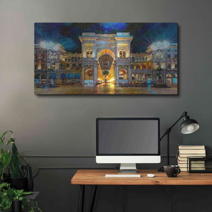 Luxe Metal Art 'Milan Italy Vitorio Emanuel II Night 2022' by Pedro Gavidia, Metal Wall Art,48x24