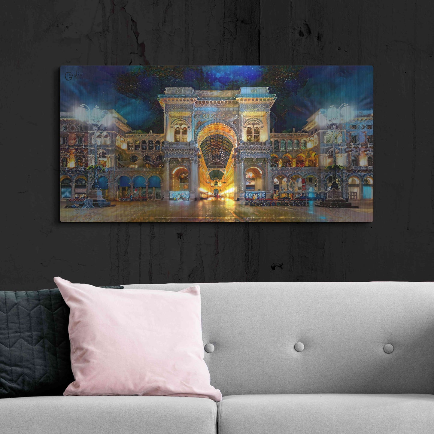 Luxe Metal Art 'Milan Italy Vitorio Emanuel II Night 2022' by Pedro Gavidia, Metal Wall Art,48x24