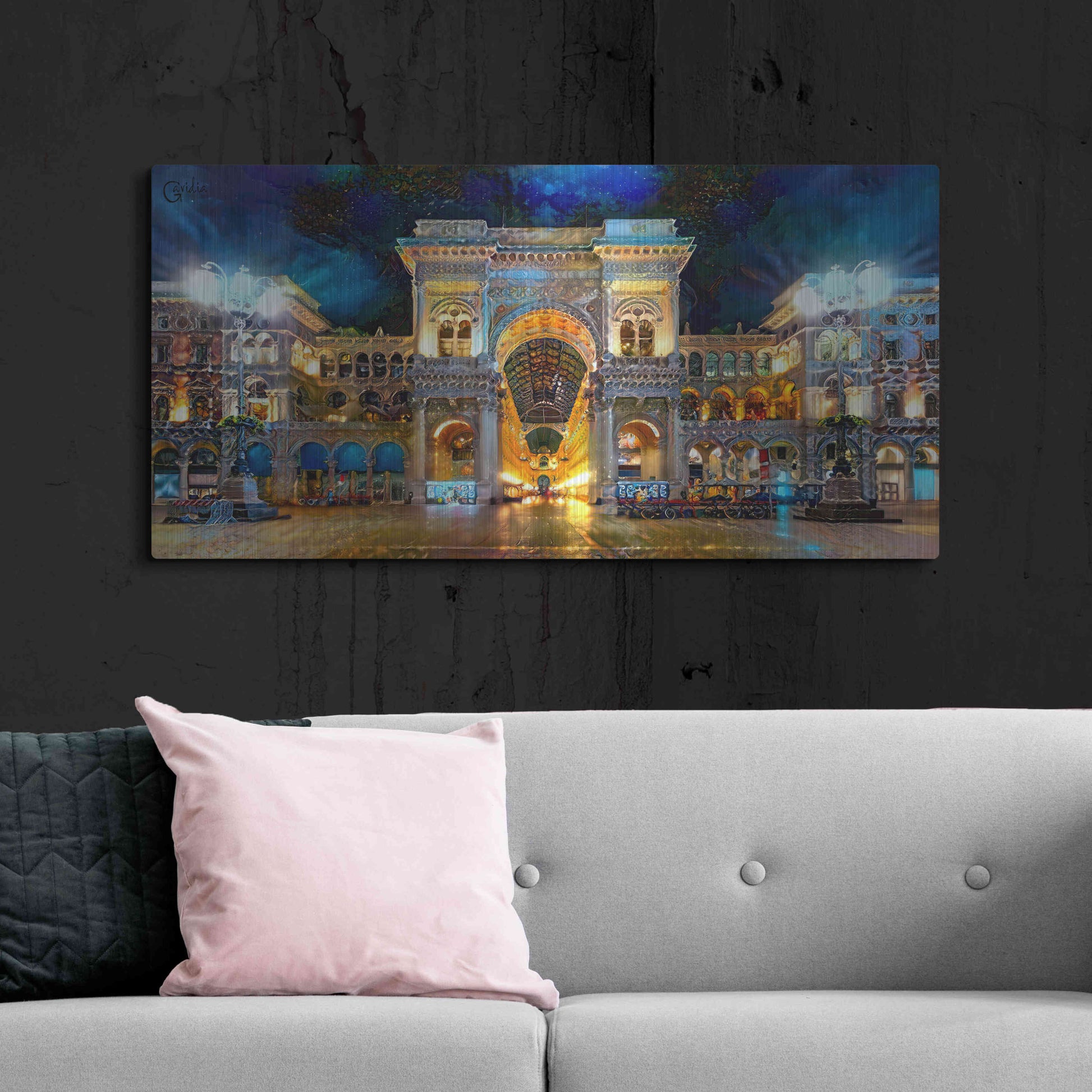 Luxe Metal Art 'Milan Italy Vitorio Emanuel II Night 2022' by Pedro Gavidia, Metal Wall Art,48x24
