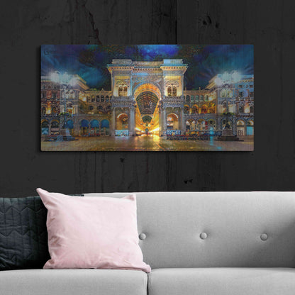 Luxe Metal Art 'Milan Italy Vitorio Emanuel II Night 2022' by Pedro Gavidia, Metal Wall Art,48x24