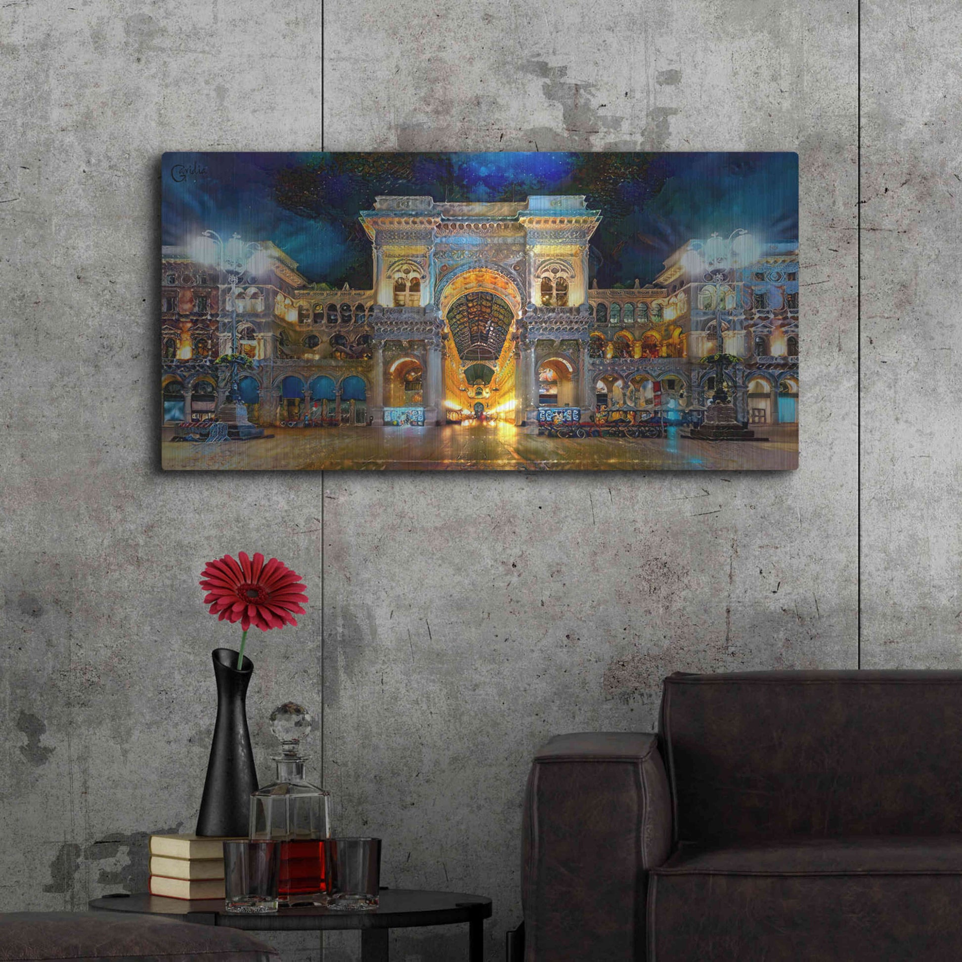 Luxe Metal Art 'Milan Italy Vitorio Emanuel II Night 2022' by Pedro Gavidia, Metal Wall Art,48x24