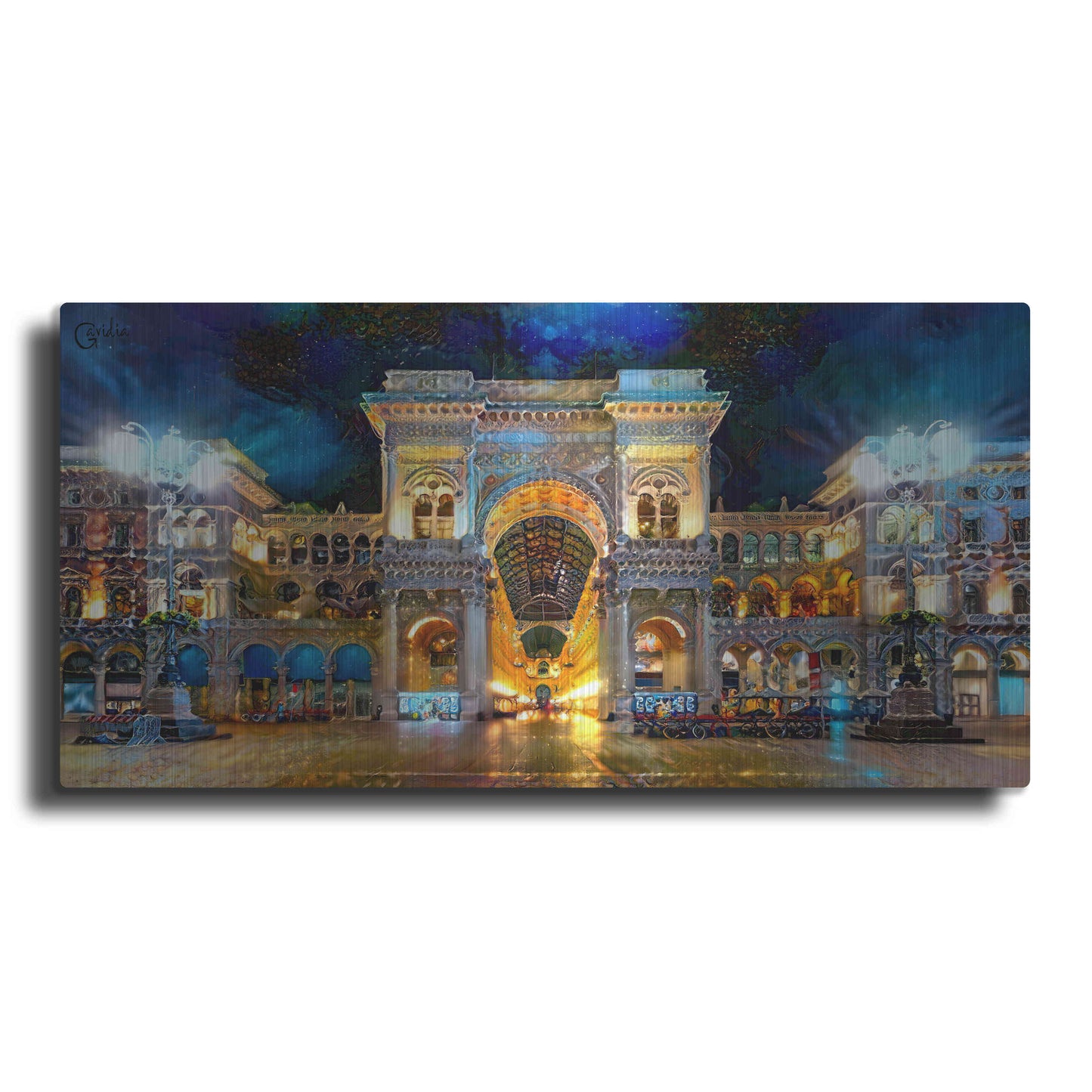 Luxe Metal Art 'Milan Italy Vitorio Emanuel II Night 2022' by Pedro Gavidia, Metal Wall Art