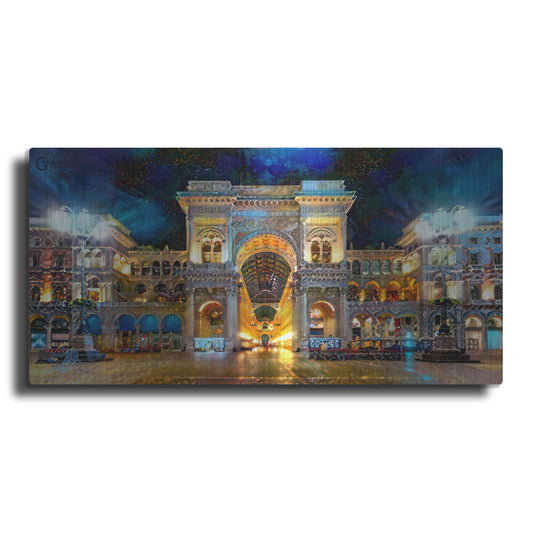Luxe Metal Art 'Milan Italy Vitorio Emanuel II Night 2022' by Pedro Gavidia, Metal Wall Art