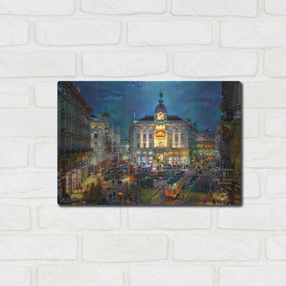 Luxe Metal Art 'Milan Italy Piazza Cardusio Night' by Pedro Gavidia, Metal Wall Art,16x12