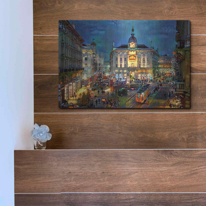 Luxe Metal Art 'Milan Italy Piazza Cardusio Night' by Pedro Gavidia, Metal Wall Art,16x12