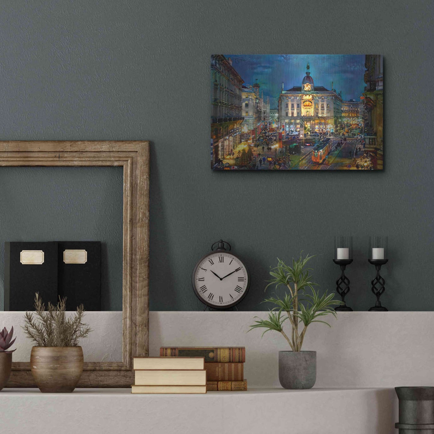 Luxe Metal Art 'Milan Italy Piazza Cardusio Night' by Pedro Gavidia, Metal Wall Art,16x12