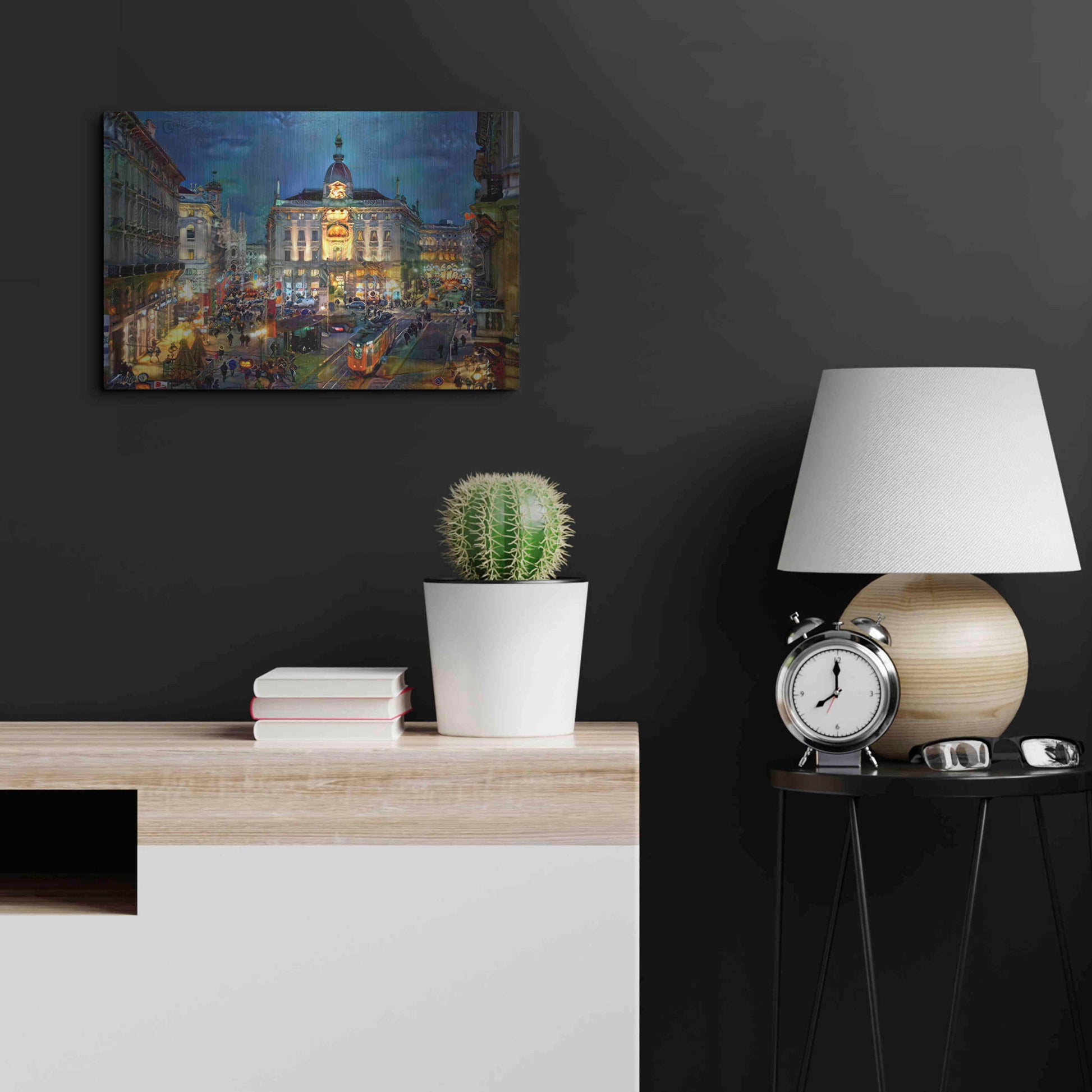 Luxe Metal Art 'Milan Italy Piazza Cardusio Night' by Pedro Gavidia, Metal Wall Art,24x16