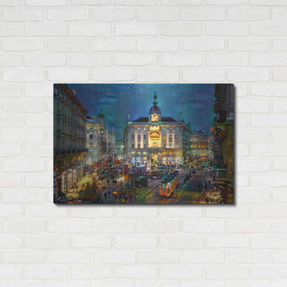 Luxe Metal Art 'Milan Italy Piazza Cardusio Night' by Pedro Gavidia, Metal Wall Art,36x24