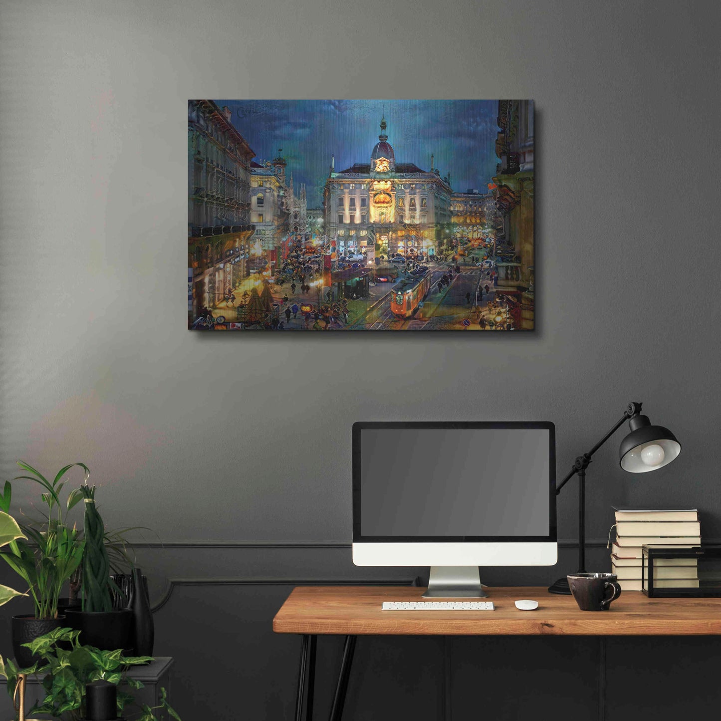 Luxe Metal Art 'Milan Italy Piazza Cardusio Night' by Pedro Gavidia, Metal Wall Art,36x24
