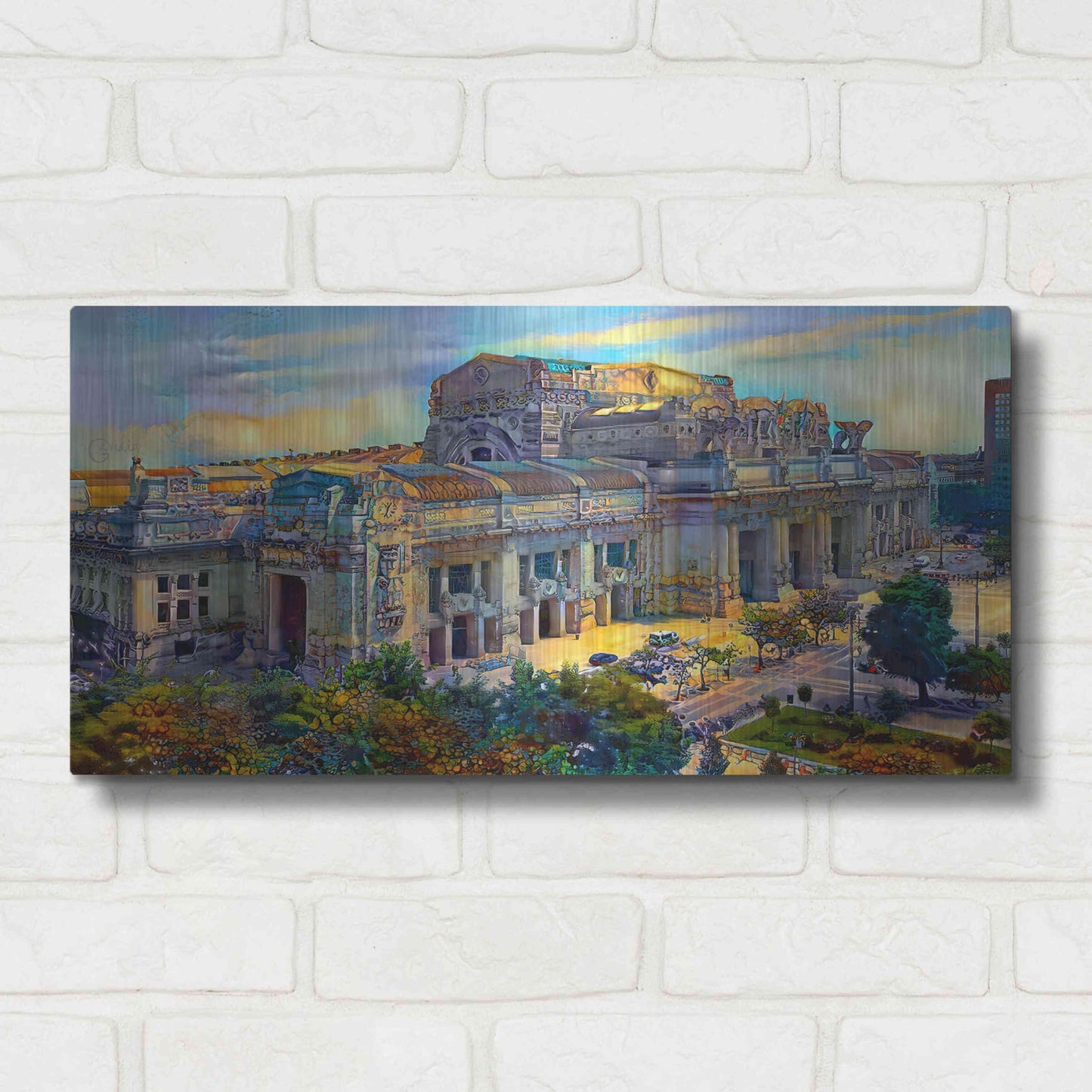 Luxe Metal Art 'Milan Italy Central Station' by Pedro Gavidia, Metal Wall Art,24x12