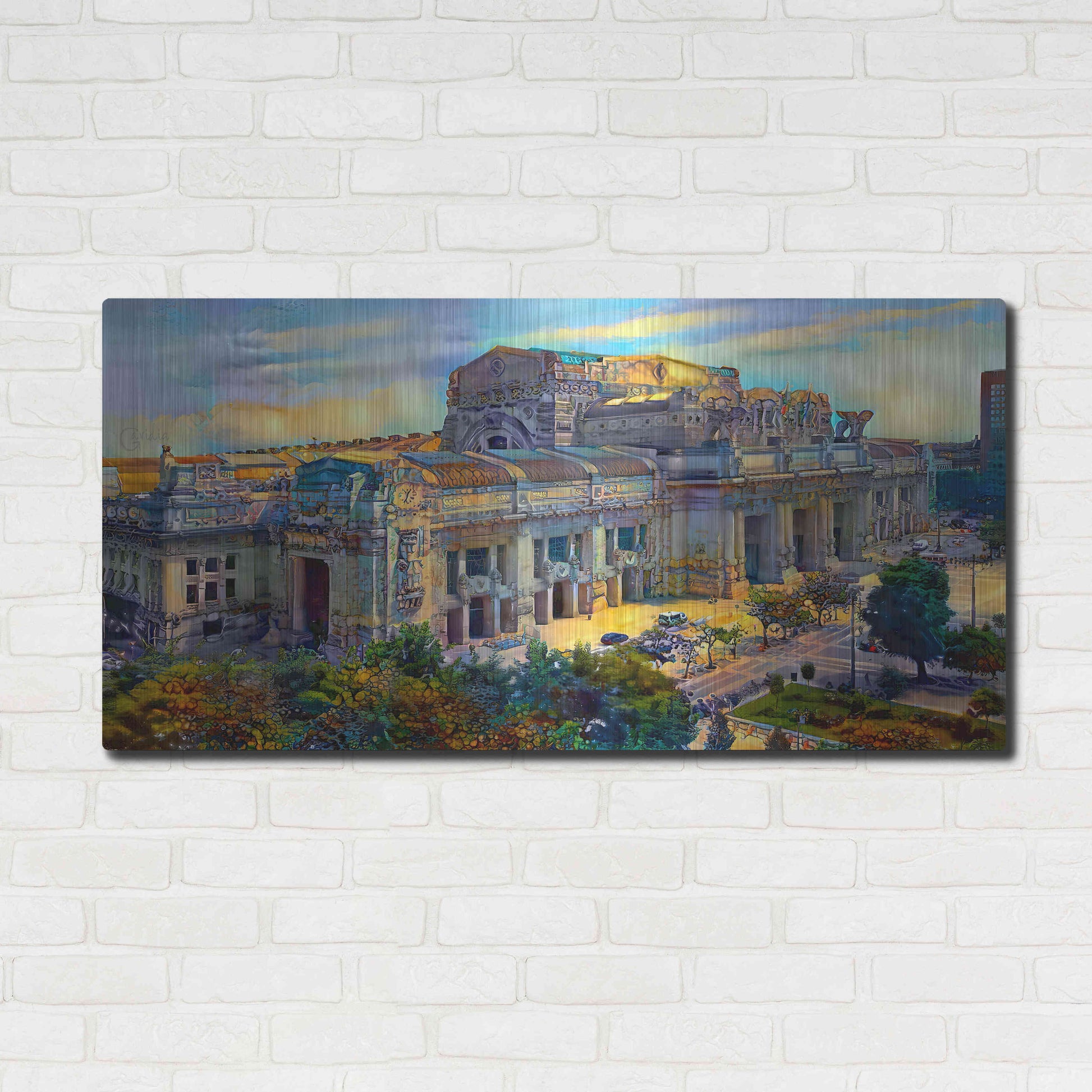 Luxe Metal Art 'Milan Italy Central Station' by Pedro Gavidia, Metal Wall Art,48x24