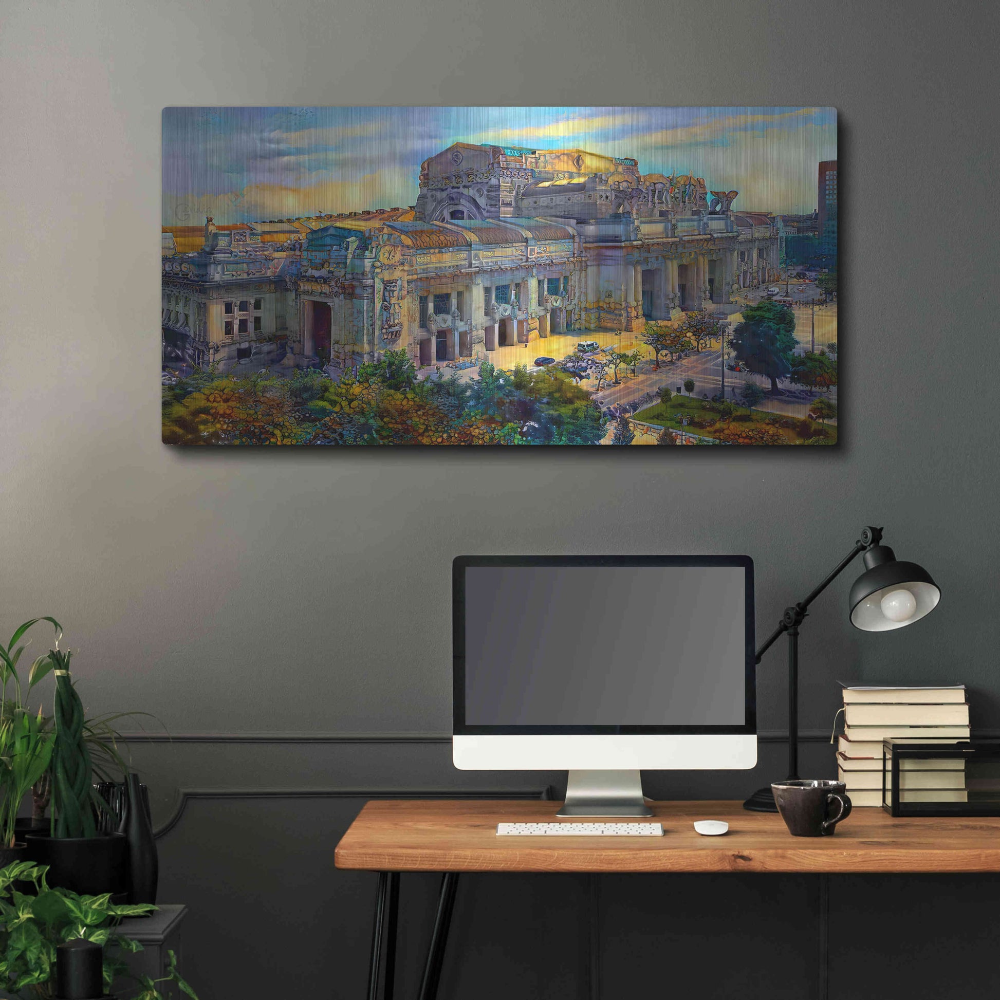 Luxe Metal Art 'Milan Italy Central Station' by Pedro Gavidia, Metal Wall Art,48x24