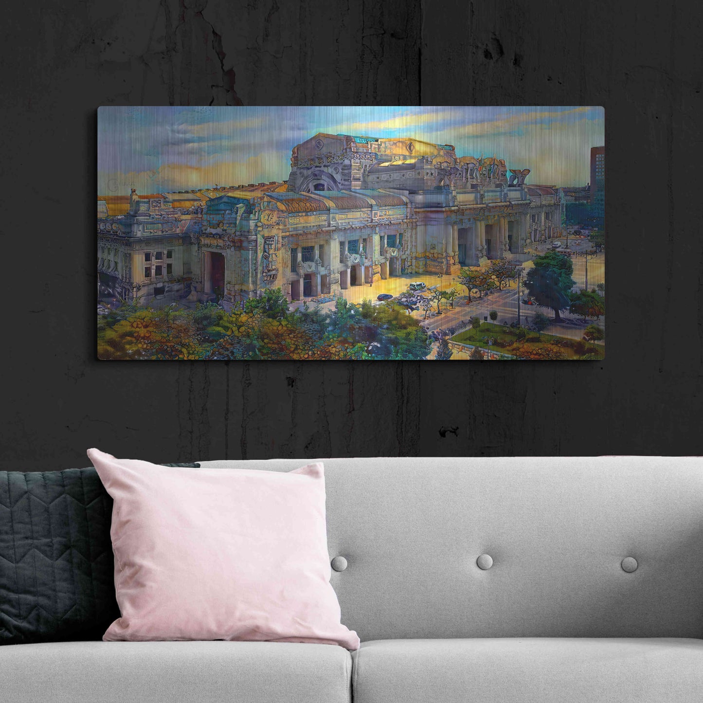 Luxe Metal Art 'Milan Italy Central Station' by Pedro Gavidia, Metal Wall Art,48x24