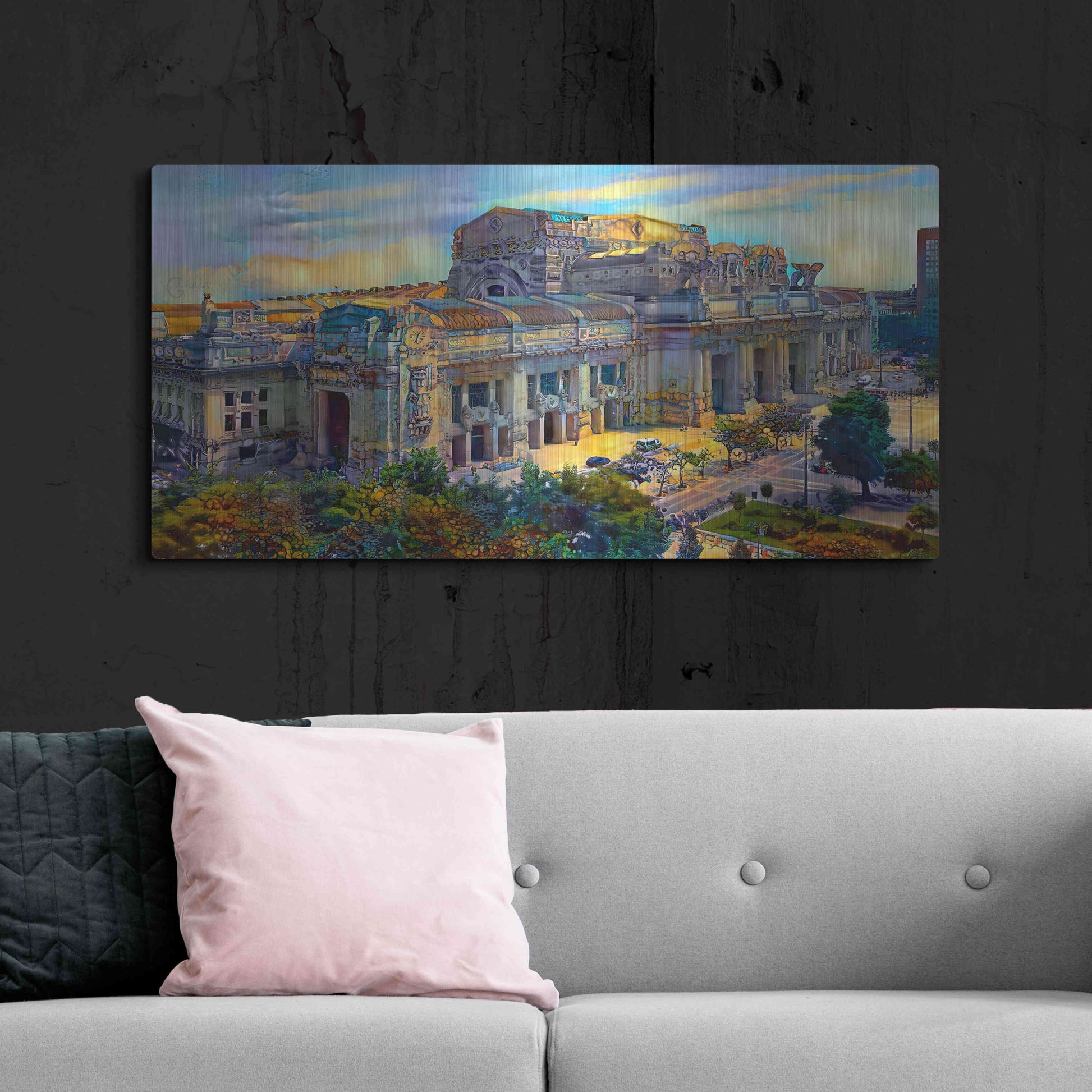 Luxe Metal Art 'Milan Italy Central Station' by Pedro Gavidia, Metal Wall Art,48x24