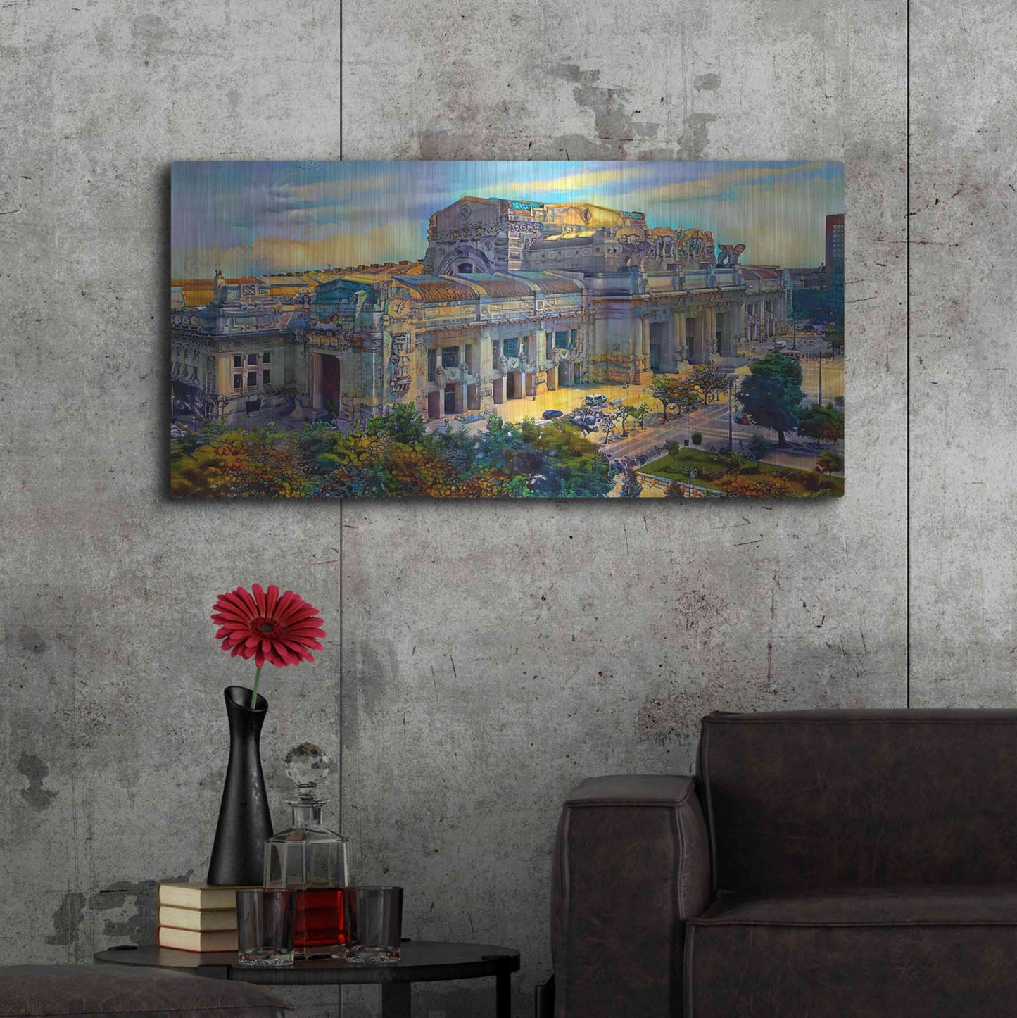Luxe Metal Art 'Milan Italy Central Station' by Pedro Gavidia, Metal Wall Art,48x24