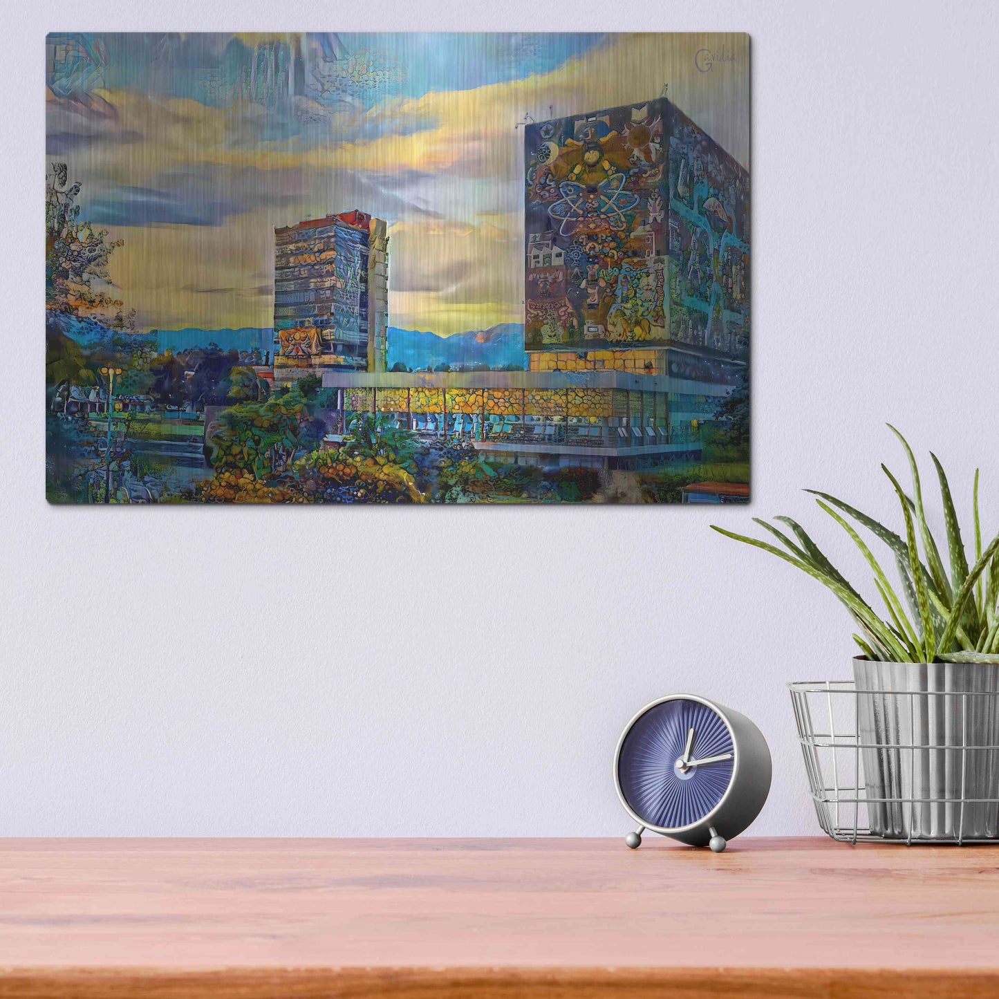 Luxe Metal Art 'Mexico City University City' by Pedro Gavidia, Metal Wall Art,16x12