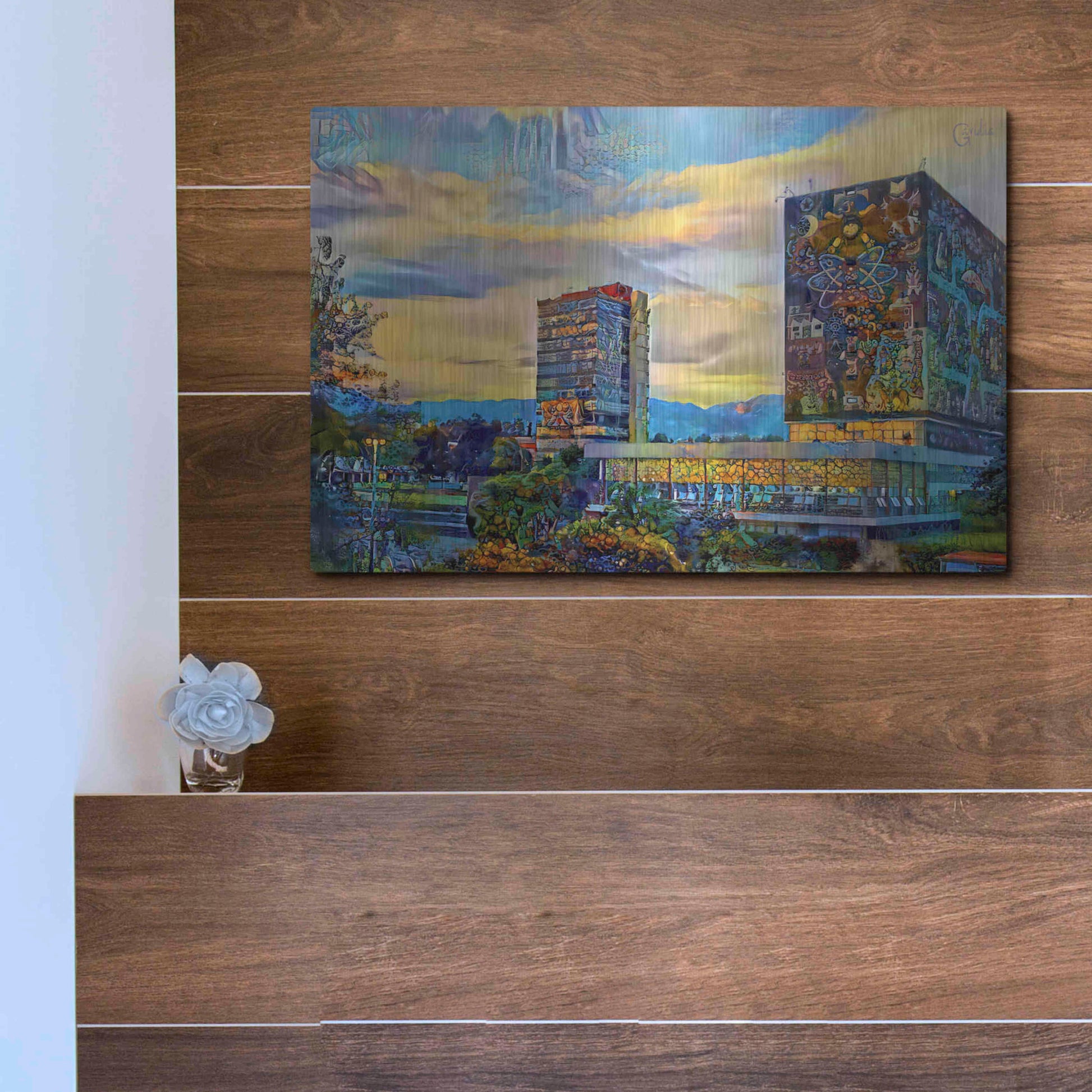 Luxe Metal Art 'Mexico City University City' by Pedro Gavidia, Metal Wall Art,16x12