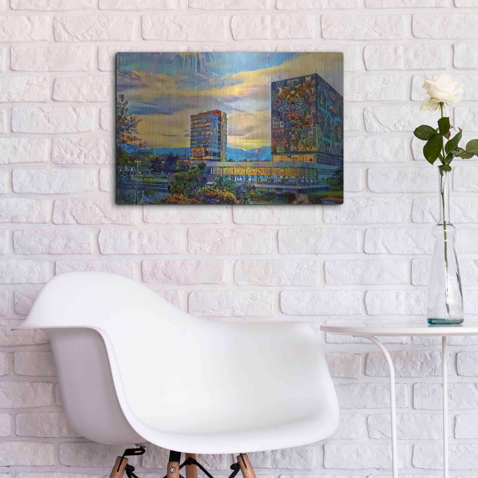 Luxe Metal Art 'Mexico City University City' by Pedro Gavidia, Metal Wall Art,24x16