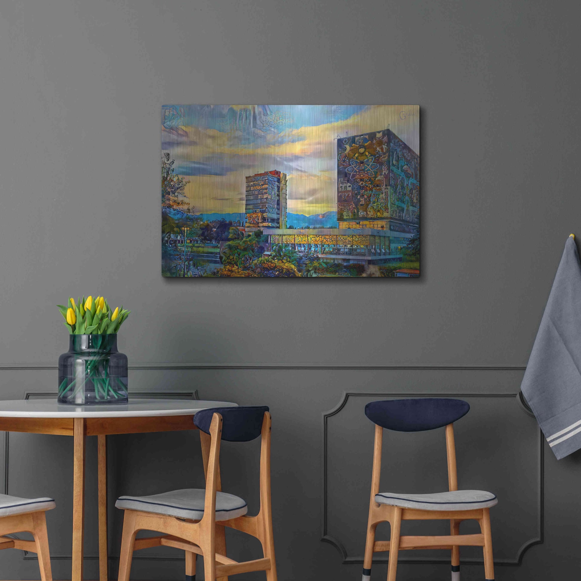 Luxe Metal Art 'Mexico City University City' by Pedro Gavidia, Metal Wall Art,36x24