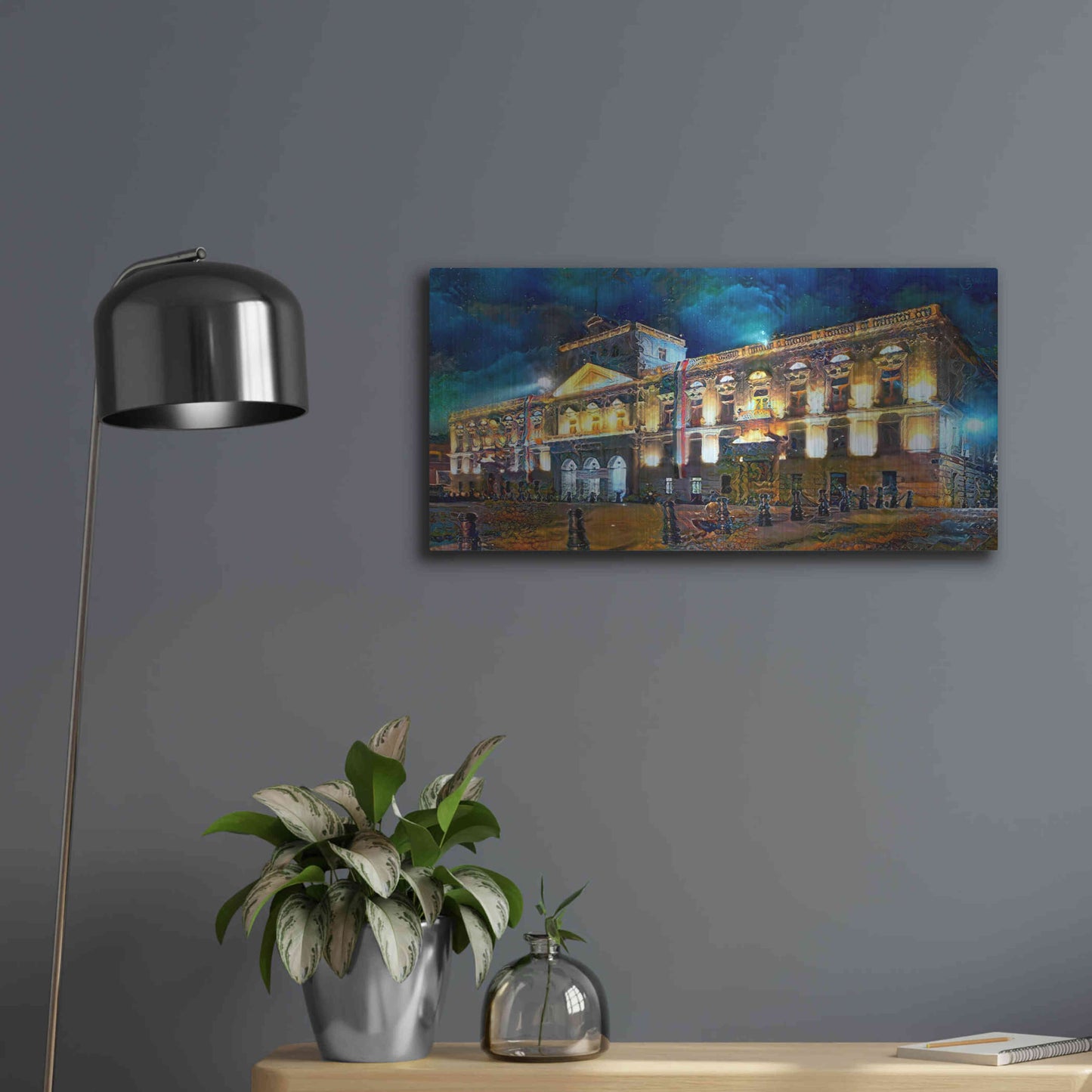 Luxe Metal Art 'Mexico City Palace of Mines Night' by Pedro Gavidia, Metal Wall Art,24x12