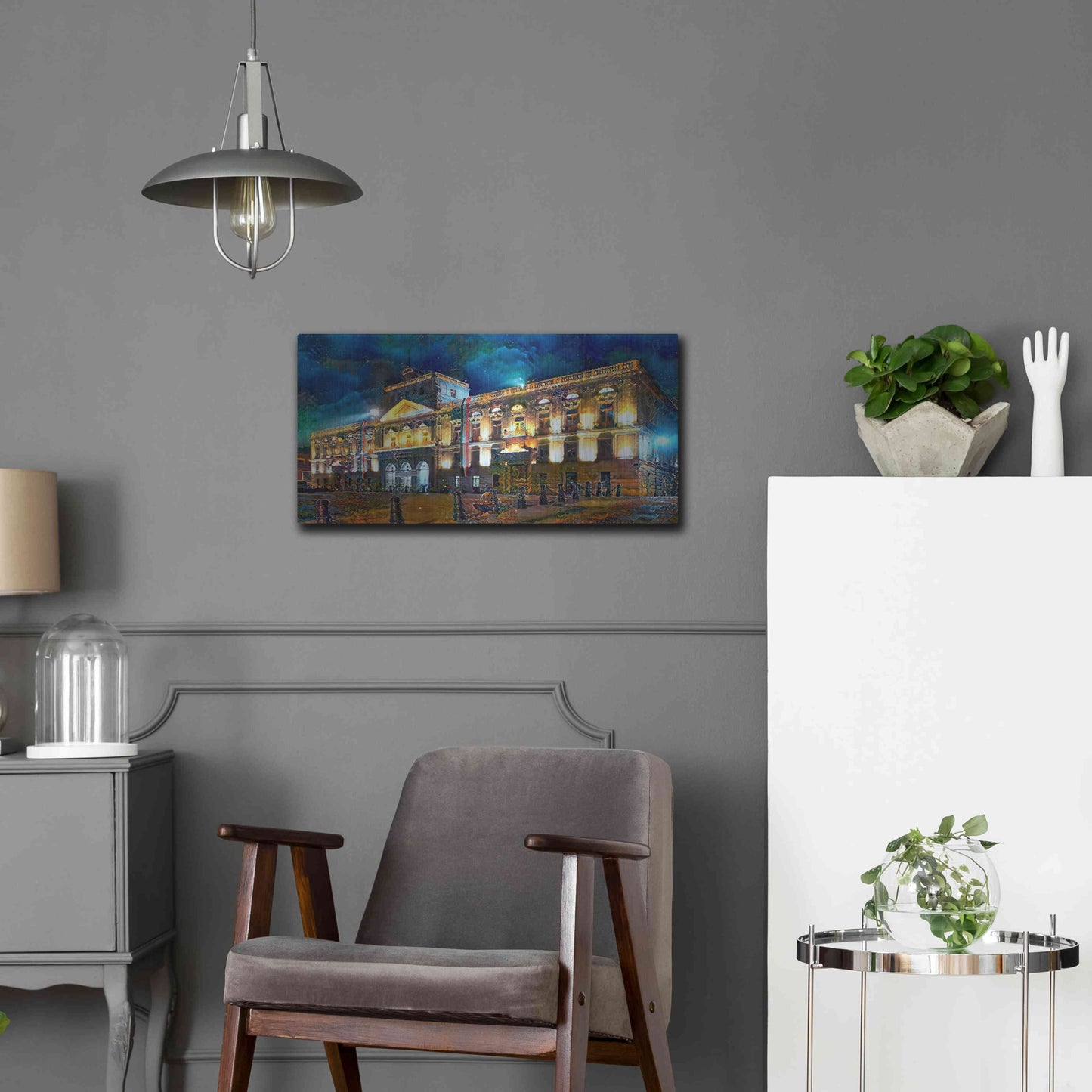 Luxe Metal Art 'Mexico City Palace of Mines Night' by Pedro Gavidia, Metal Wall Art,24x12