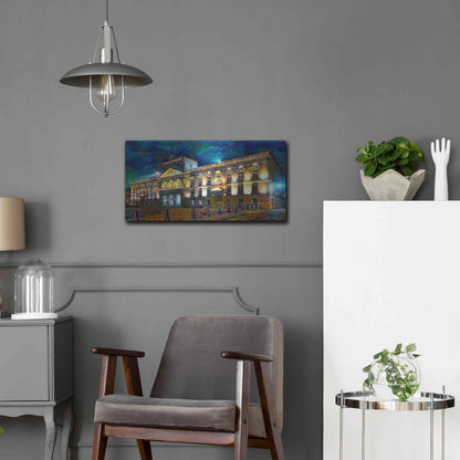 Luxe Metal Art 'Mexico City Palace of Mines Night' by Pedro Gavidia, Metal Wall Art,24x12