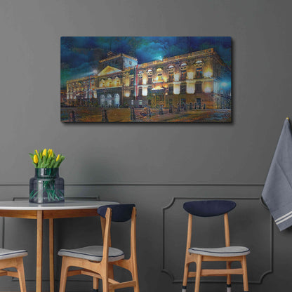 Luxe Metal Art 'Mexico City Palace of Mines Night' by Pedro Gavidia, Metal Wall Art,48x24