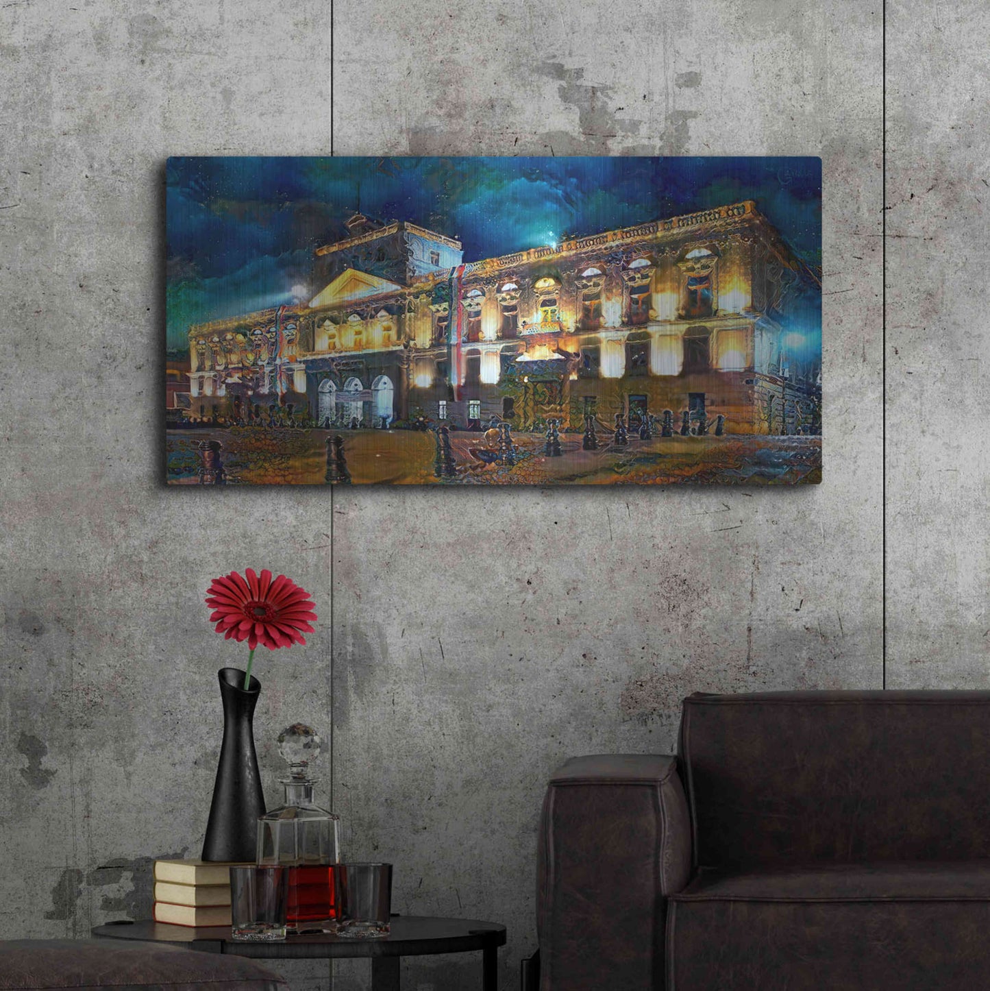 Luxe Metal Art 'Mexico City Palace of Mines Night' by Pedro Gavidia, Metal Wall Art,48x24
