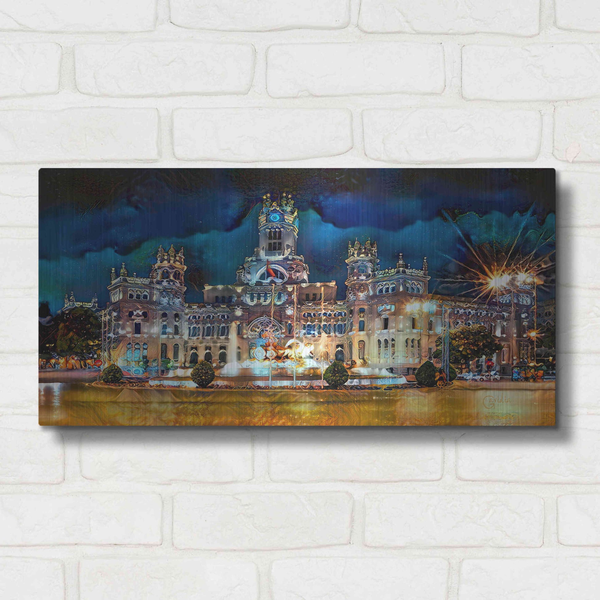 Luxe Metal Art 'Madrid Spain Cibeles Palace' by Pedro Gavidia, Metal Wall Art,24x12