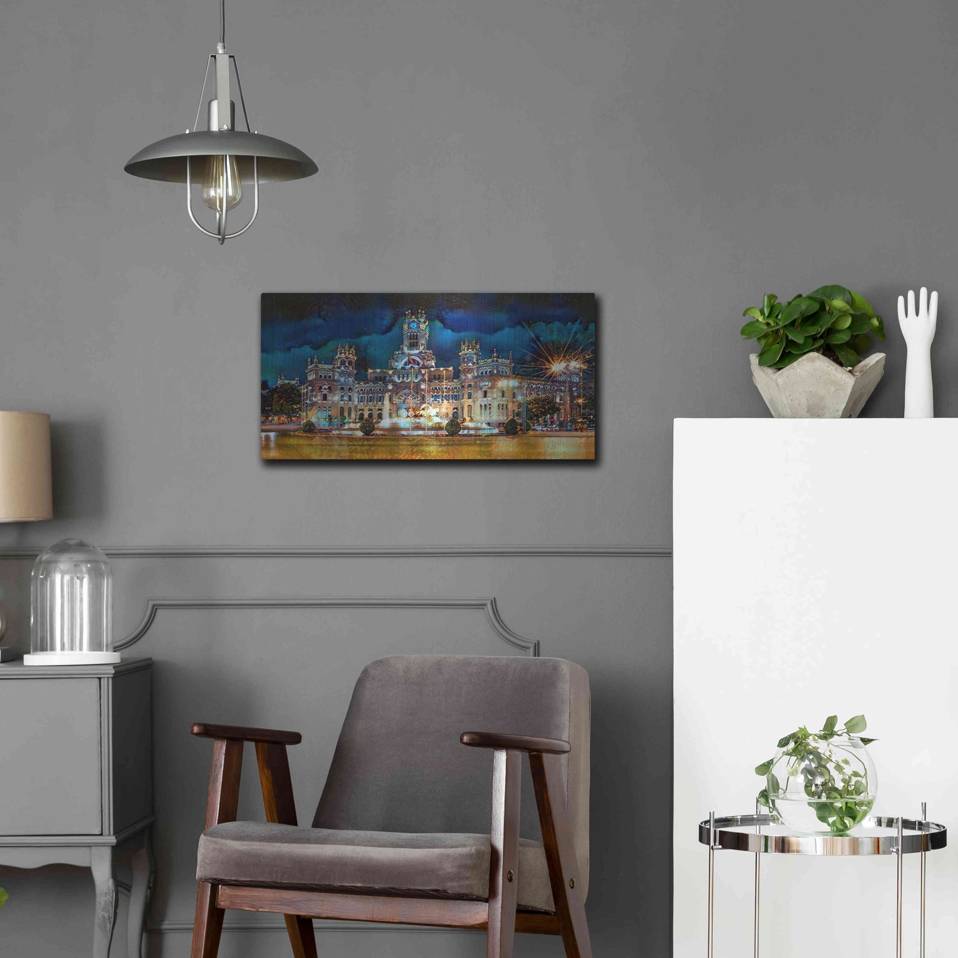 Luxe Metal Art 'Madrid Spain Cibeles Palace' by Pedro Gavidia, Metal Wall Art,24x12