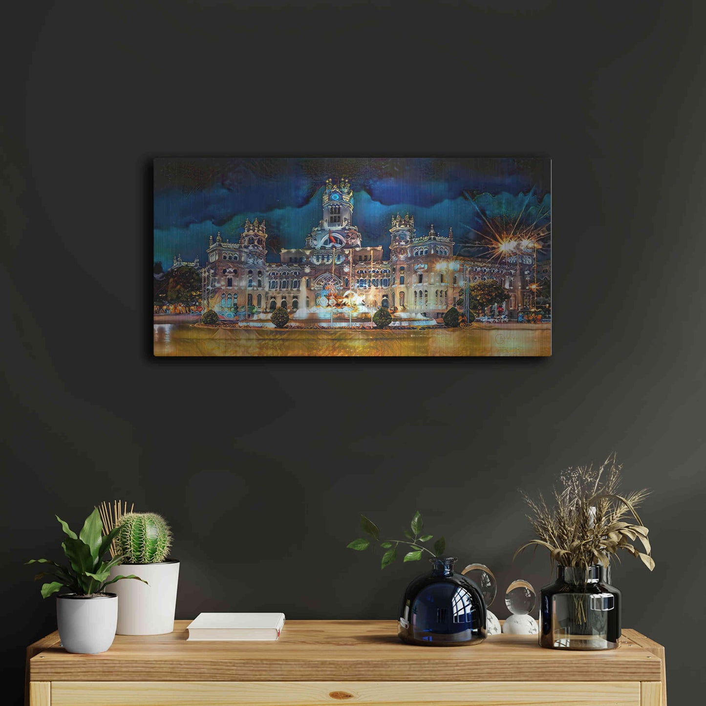 Luxe Metal Art 'Madrid Spain Cibeles Palace' by Pedro Gavidia, Metal Wall Art,24x12