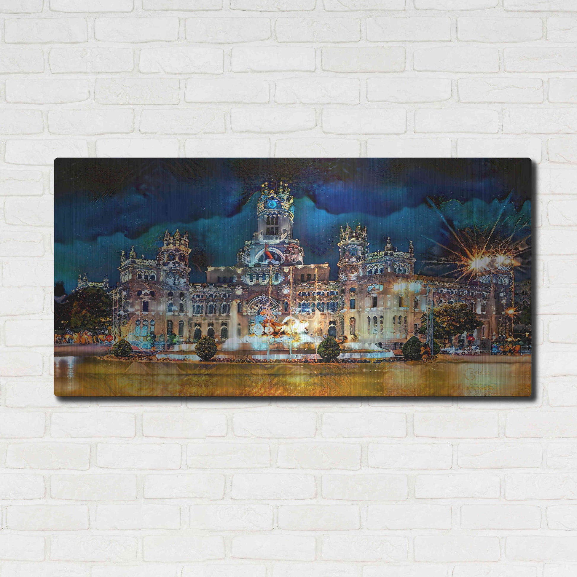 Luxe Metal Art 'Madrid Spain Cibeles Palace' by Pedro Gavidia, Metal Wall Art,48x24