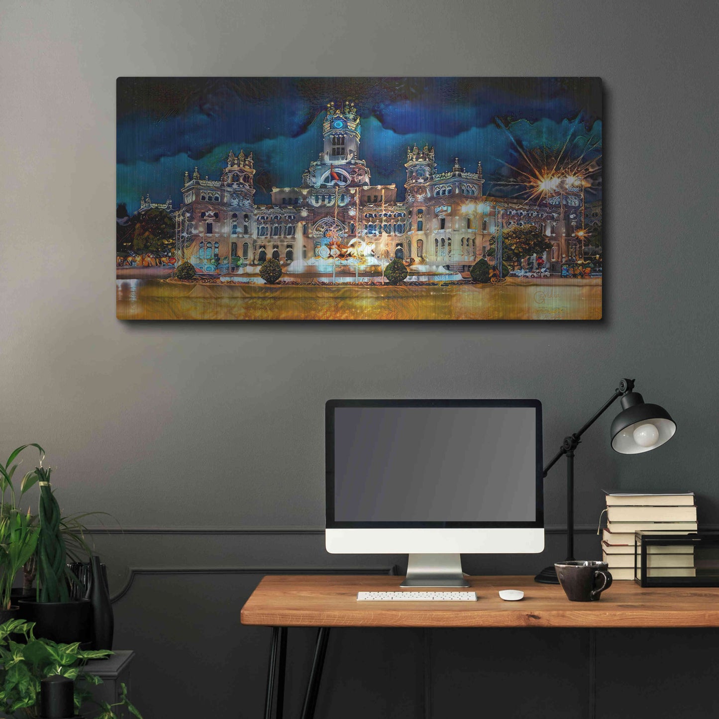 Luxe Metal Art 'Madrid Spain Cibeles Palace' by Pedro Gavidia, Metal Wall Art,48x24