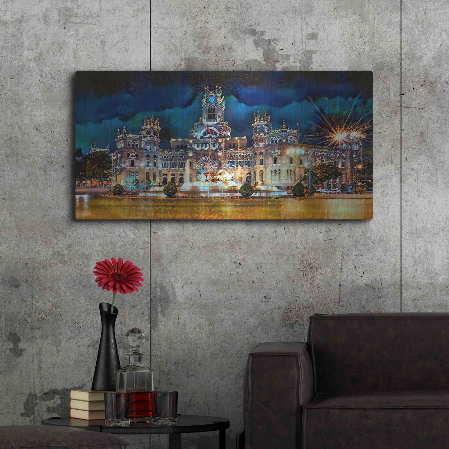 Luxe Metal Art 'Madrid Spain Cibeles Palace' by Pedro Gavidia, Metal Wall Art,48x24