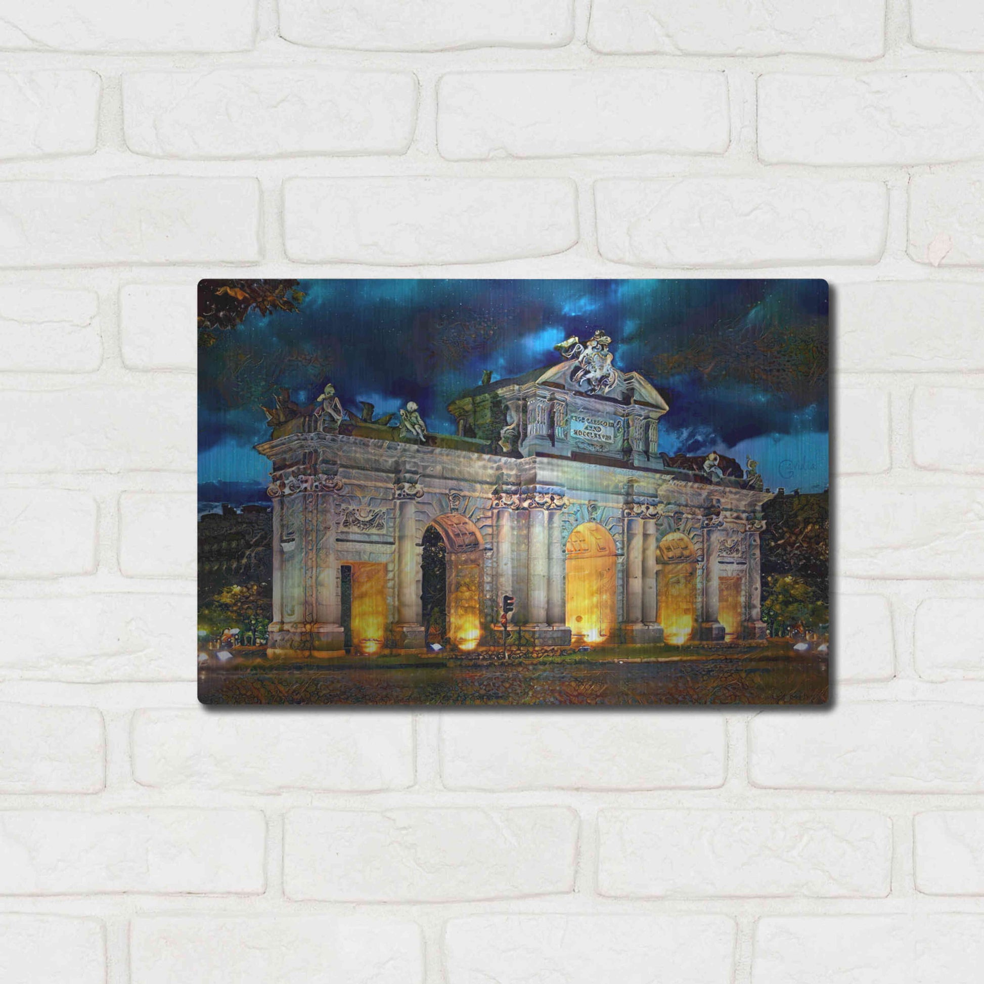 Luxe Metal Art 'Madrid Spain Alcala Gate' by Pedro Gavidia, Metal Wall Art,16x12