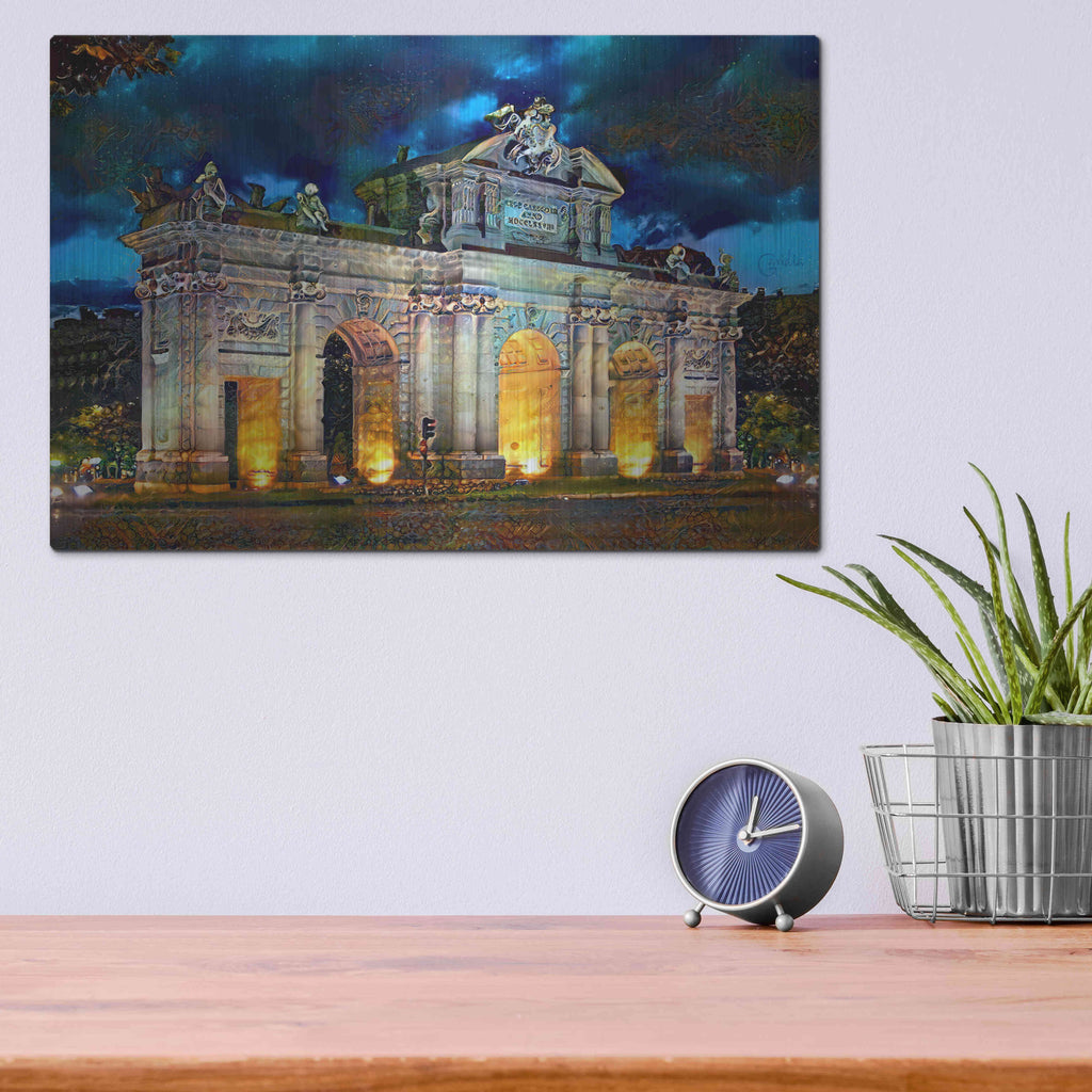 Luxe Metal Art 'Madrid Spain Alcala Gate' by Pedro Gavidia, Metal Wall Art,16x12