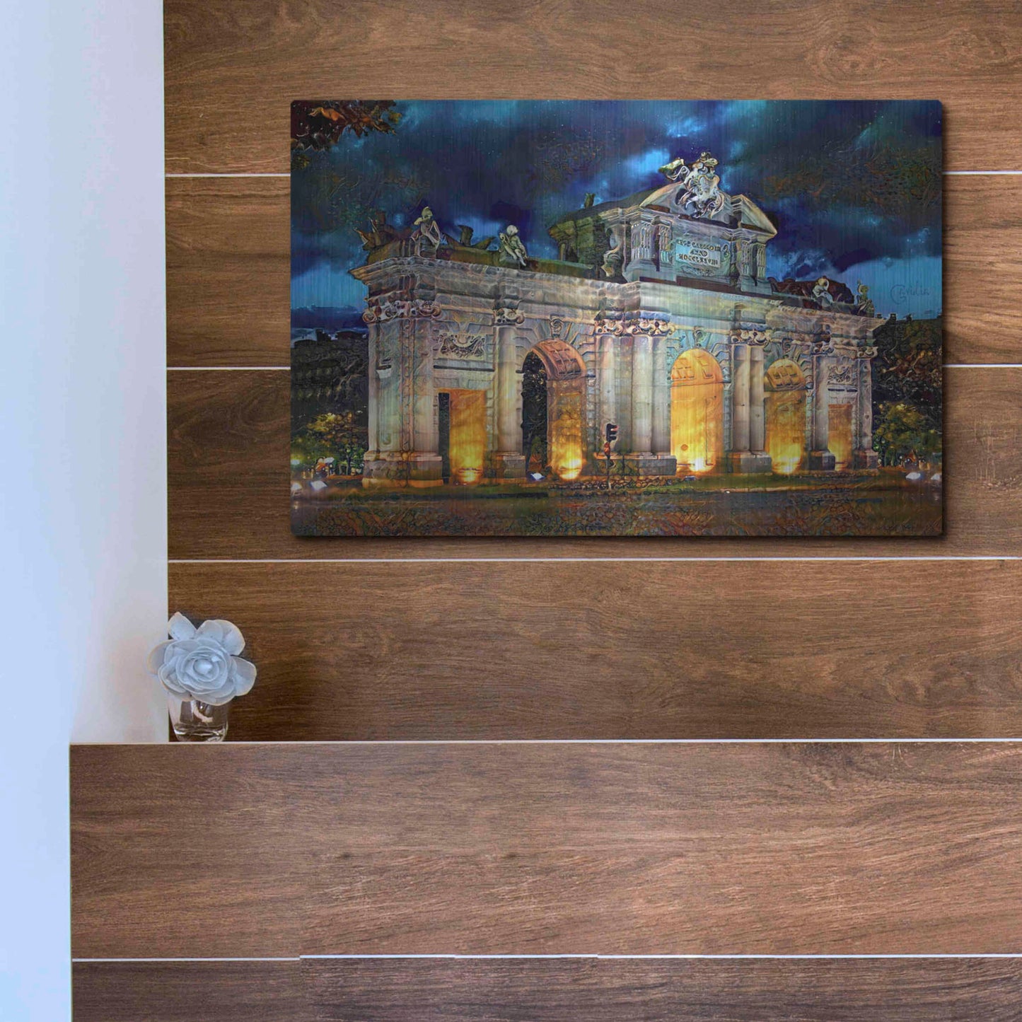 Luxe Metal Art 'Madrid Spain Alcala Gate' by Pedro Gavidia, Metal Wall Art,16x12