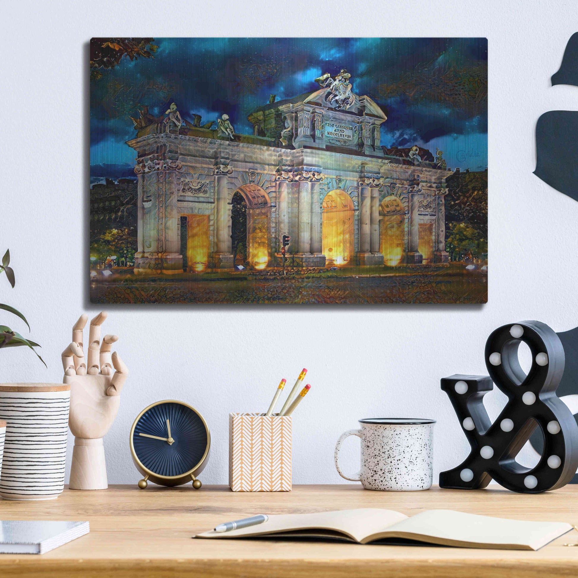 Luxe Metal Art 'Madrid Spain Alcala Gate' by Pedro Gavidia, Metal Wall Art,16x12