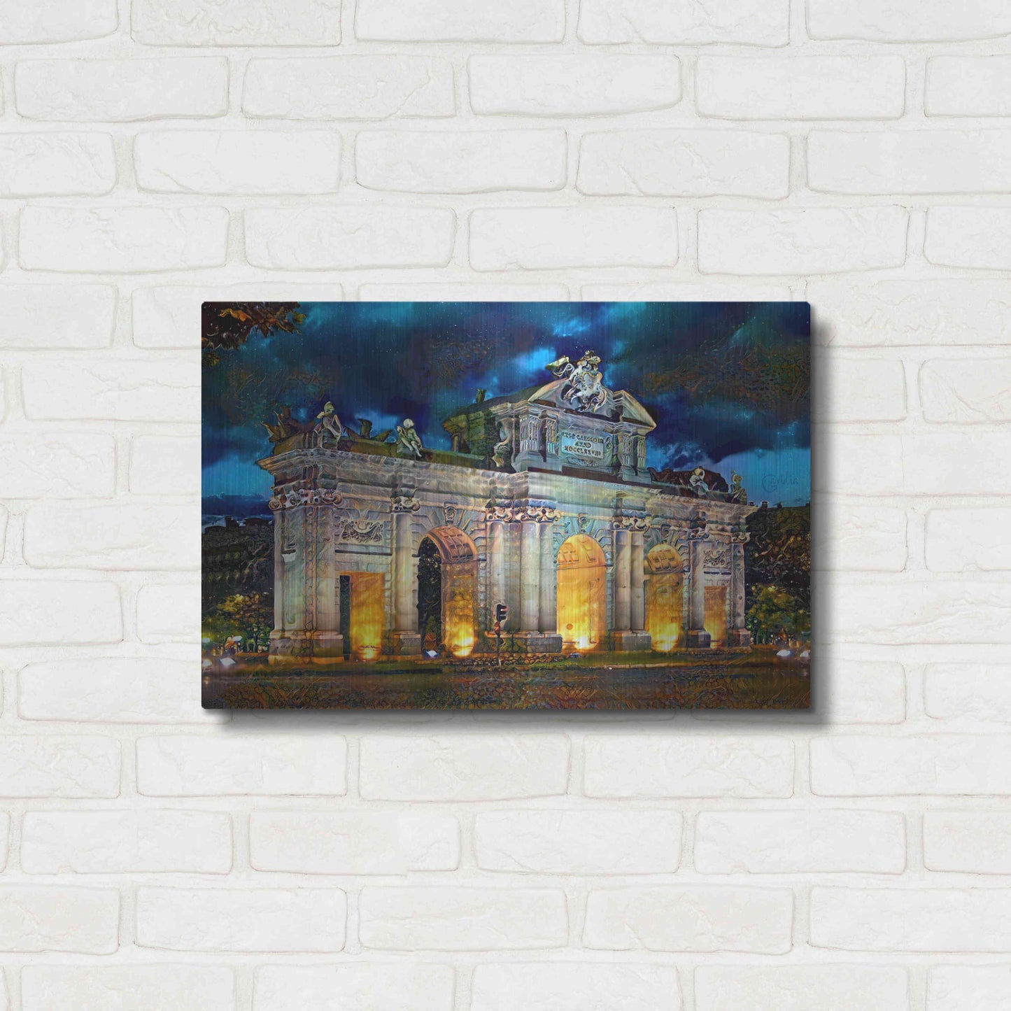 Luxe Metal Art 'Madrid Spain Alcala Gate' by Pedro Gavidia, Metal Wall Art,24x16