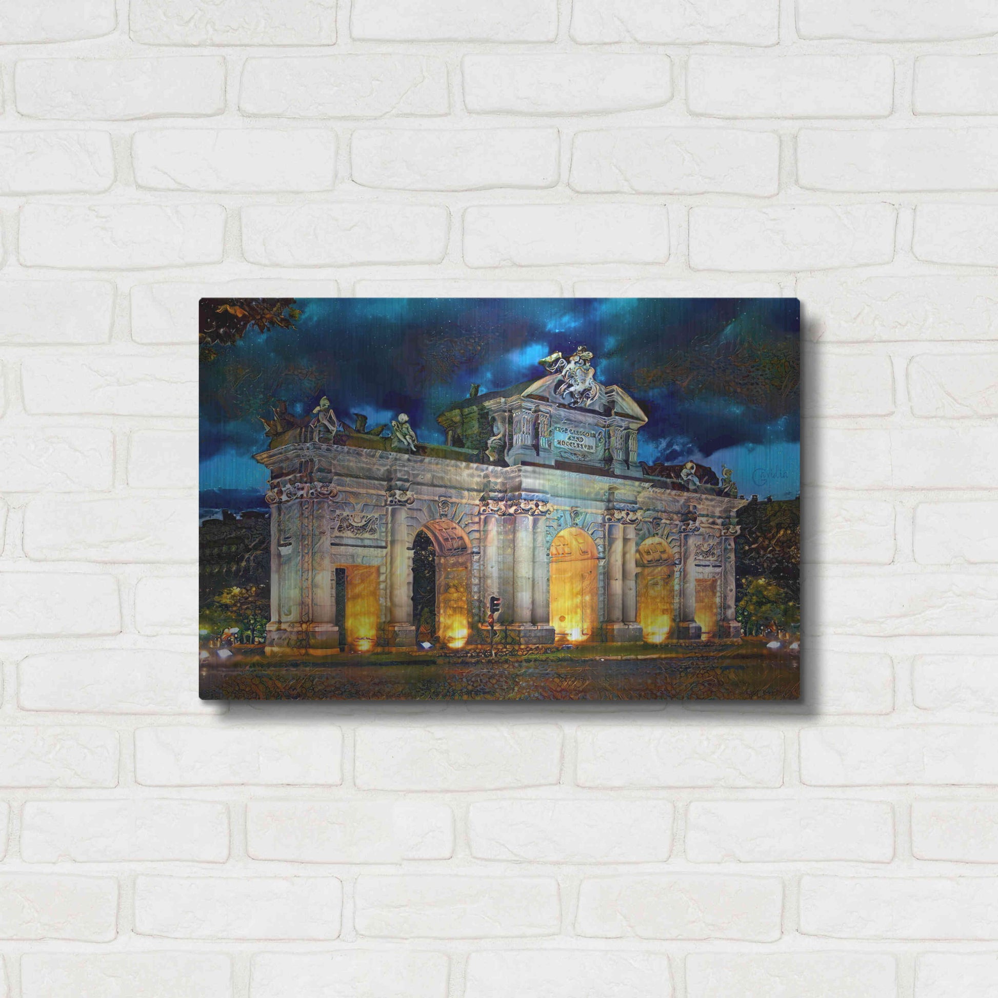 Luxe Metal Art 'Madrid Spain Alcala Gate' by Pedro Gavidia, Metal Wall Art,24x16